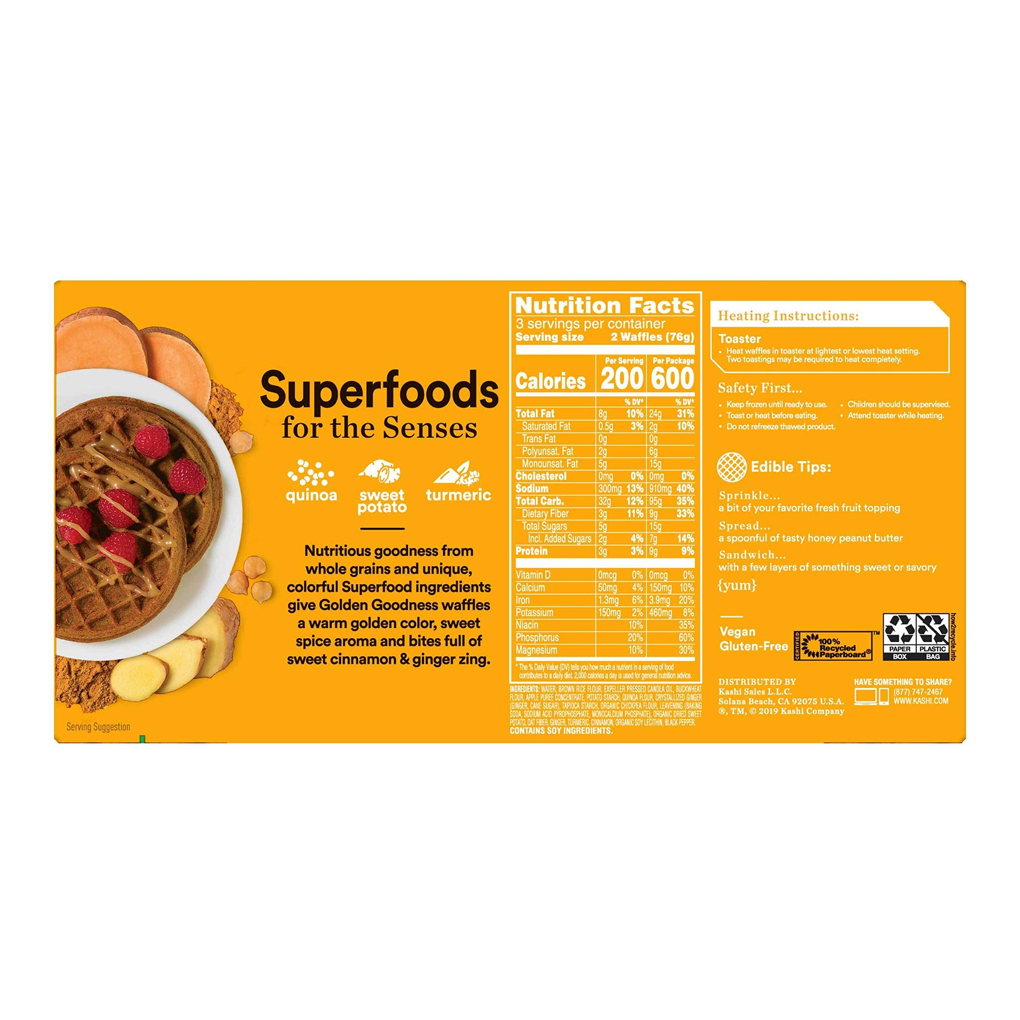 Kashi, Frozen Waffles, Golden Goddess, Gluten Free and Vegan, 8oz Box