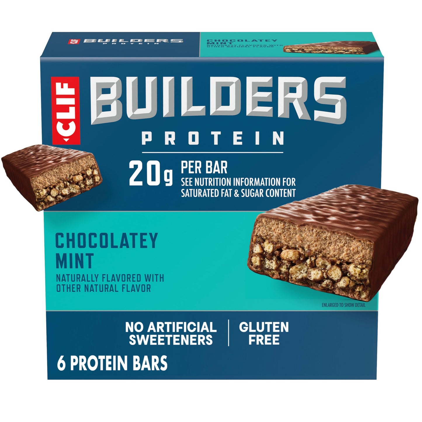 CLIF BUILDERS Protein Bars - Chocolate Mint Flavor - 20g Plant Based Protein - Gluten Free - Non-GMO - Low Glycemic - No Artificial Sweeteners - 2.4