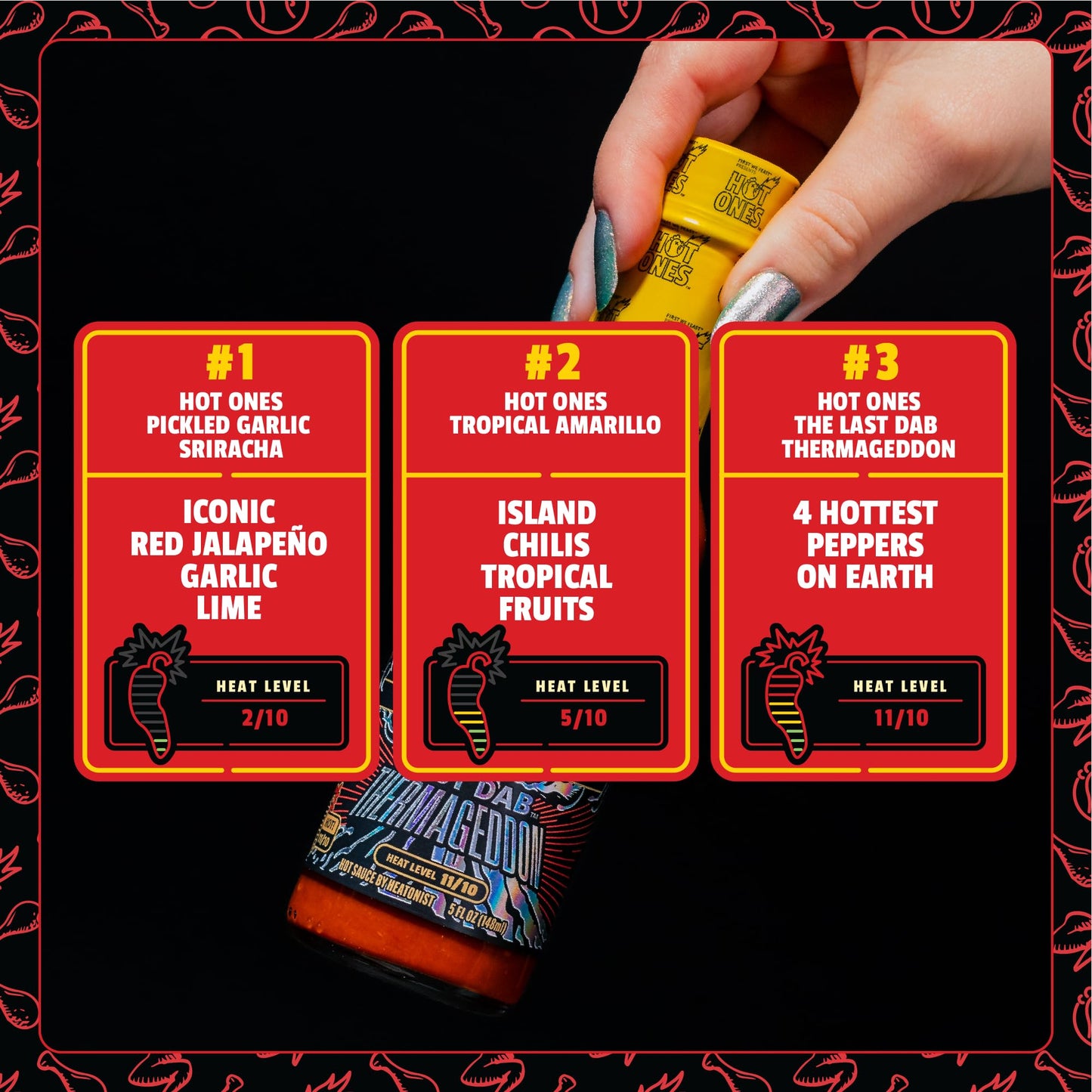 Hot Ones Hot Sauce Challenge Set - Season 29 Trio - Hot Sauces Gift Set - Variety Pack - Made with Natural Ingredients - Unique Small Batch Sampler