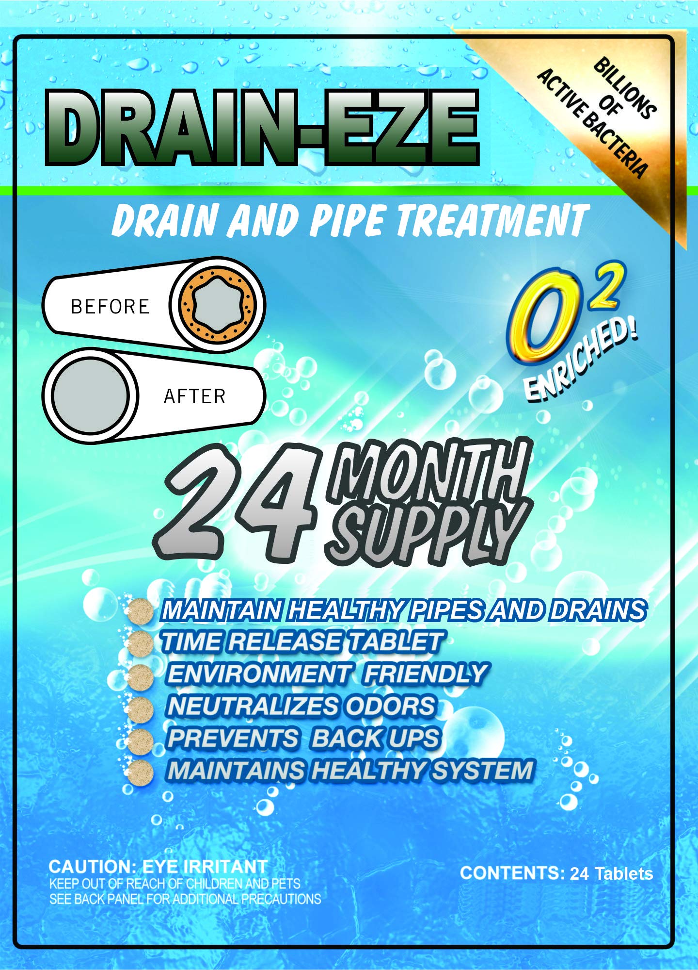 Drain & Pipe Drain-Eze Pro for Main Sewer and Septic Lines. Build-Up Remover-Conditioner (24-Treatments (24))