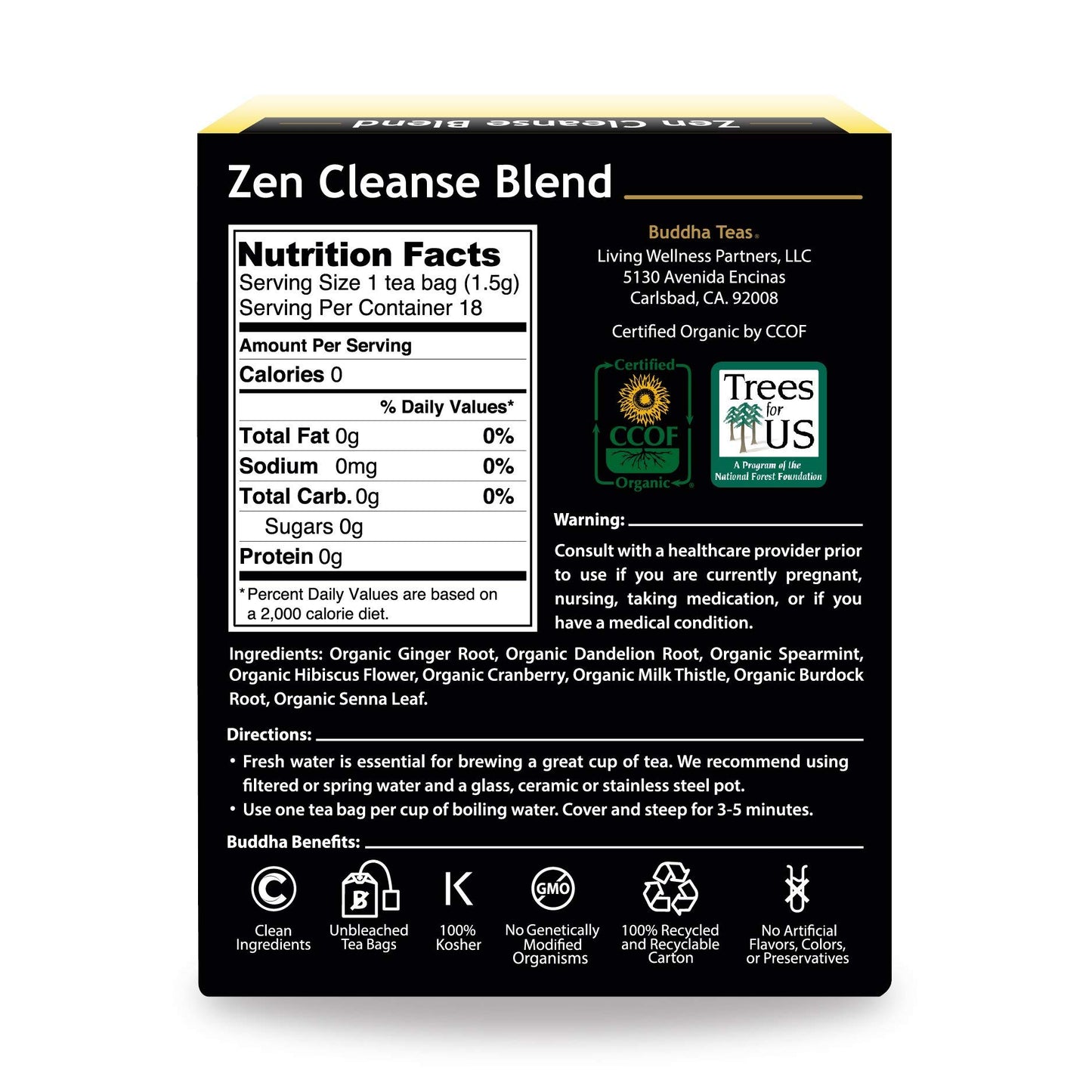 Buddha Teas Organic Zen Cleanse Blend - OU Kosher, USDA Organic, CCOF, 18 Bleach-Free Tea Bag