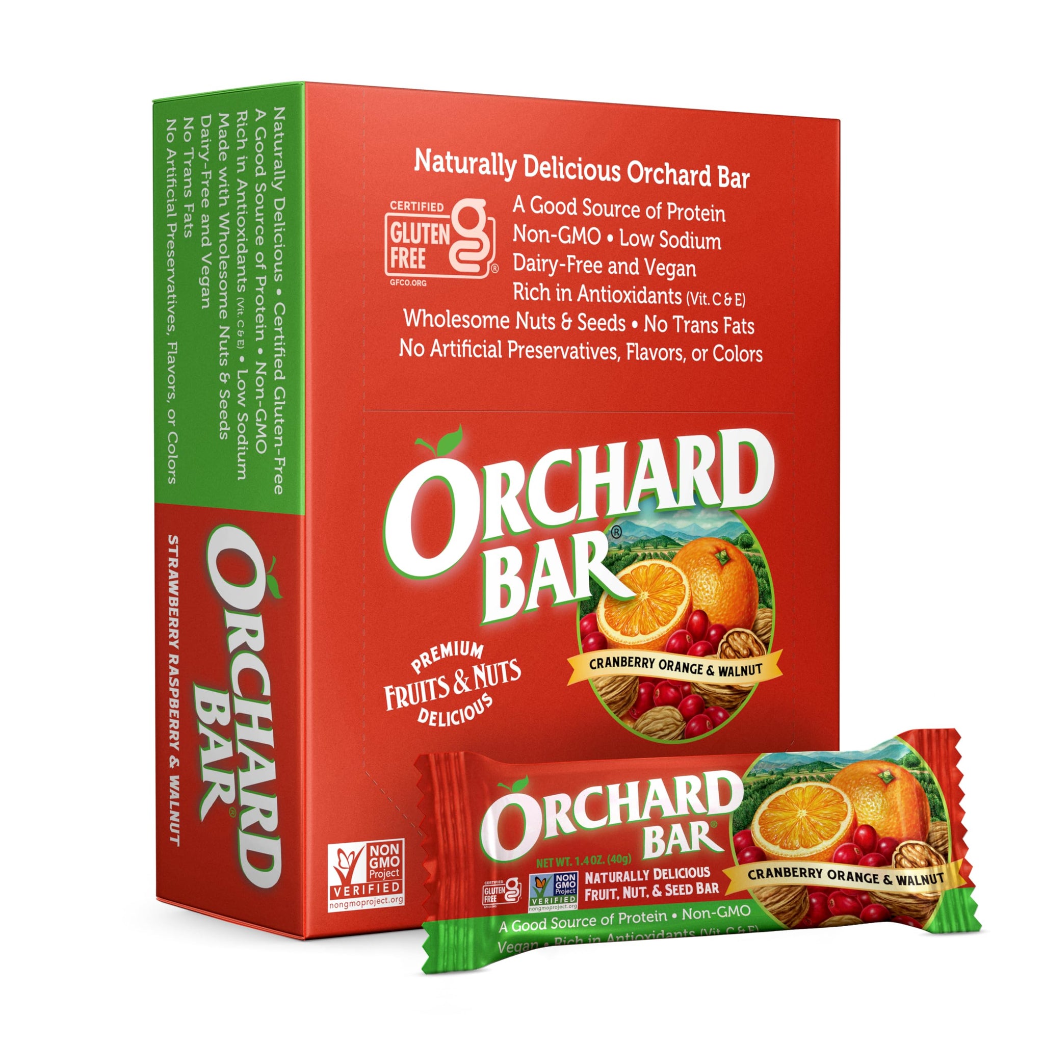 Orchard Bars Non-GMO Fruit & Nut, Cranberry Orange Walnut, 1.4 Oz, 12 Count, Pack of 9