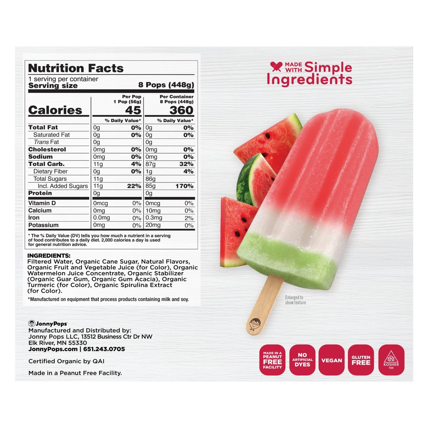 JonnyPops® Organic Watermelon Frozen Pops 8ct