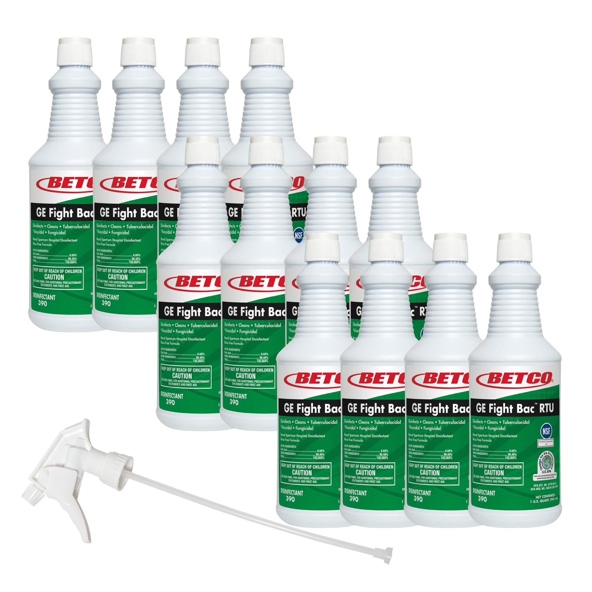 Betco GE Fight Bac RTU Disinfectant. Certified Design for the Environment. Gentle Citric Acid Active. 32 oz. (Case of 12)