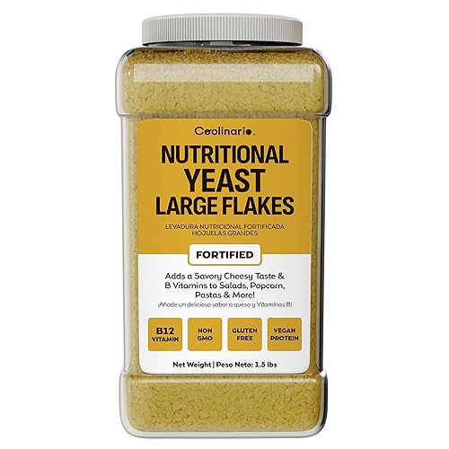 Coolinario Large Fortified Nutritional Yeast Flakes - 1 Gal (1.5 lbs) Savory Cheese Flavor for Vegan Cooking | Rich in B-Vitamins, Protein & Fiber |