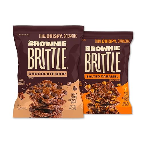 Brownie Brittle - Chocolate Chip & Salted Caramel Thin and Crispy Sweet Snacks (Pack of 20, 1 oz), Rich Gourmet Brownie Bites Dessert