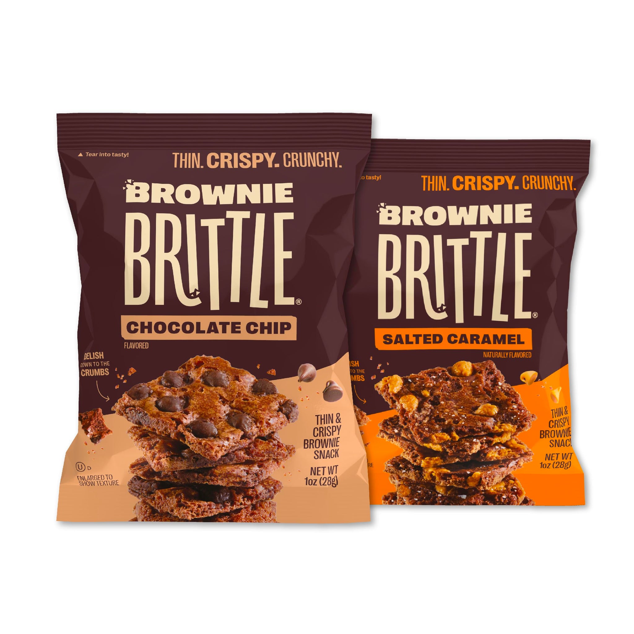 Brownie Brittle - Chocolate Chip & Salted Caramel Thin and Crispy Sweet Snacks (Pack of 20, 1 oz), Rich Gourmet Brownie Bites Dessert