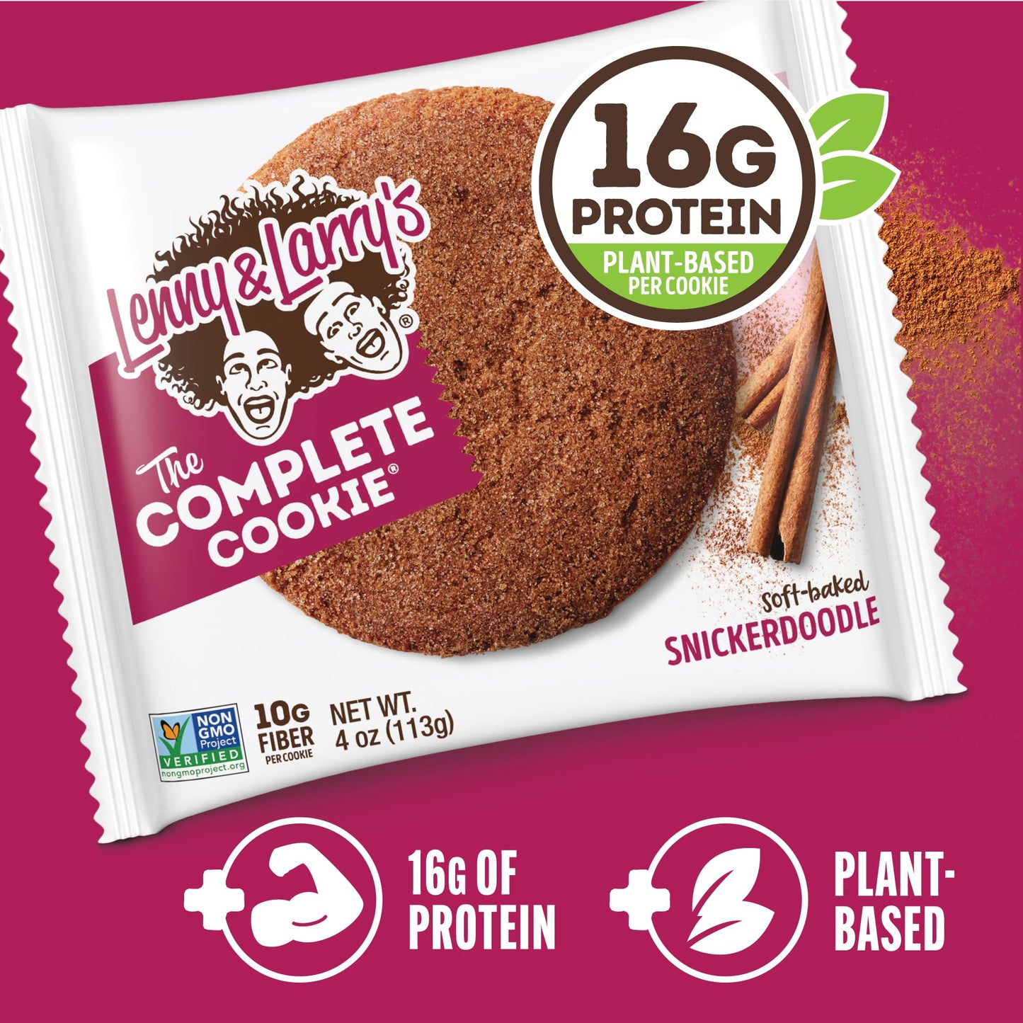 Lenny & Larry's Protein Cookie, [Snickerdoodle], Chewy Soft Baked, 8g Plant Protein, Vegan, Non-GMO, High Fiber, 2 Ounce Cookie (Pack of 12)