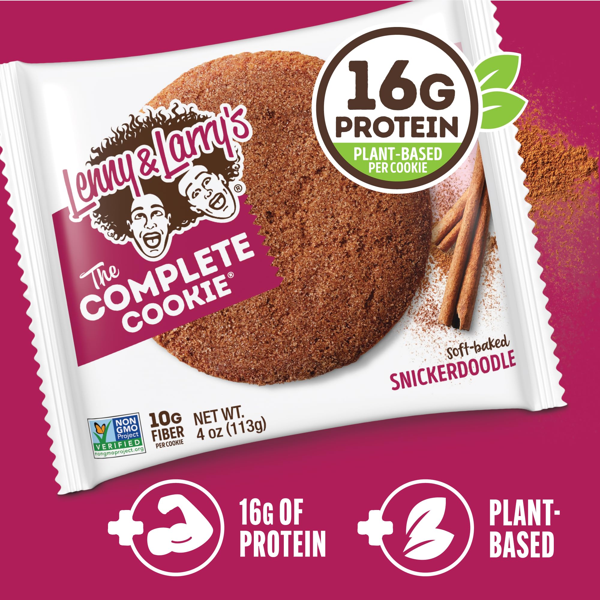 Lenny & Larry's Protein Cookie, [Snickerdoodle], Chewy Soft Baked, 8g Plant Protein, Vegan, Non-GMO, High Fiber, 2 Ounce Cookie (Pack of 12)