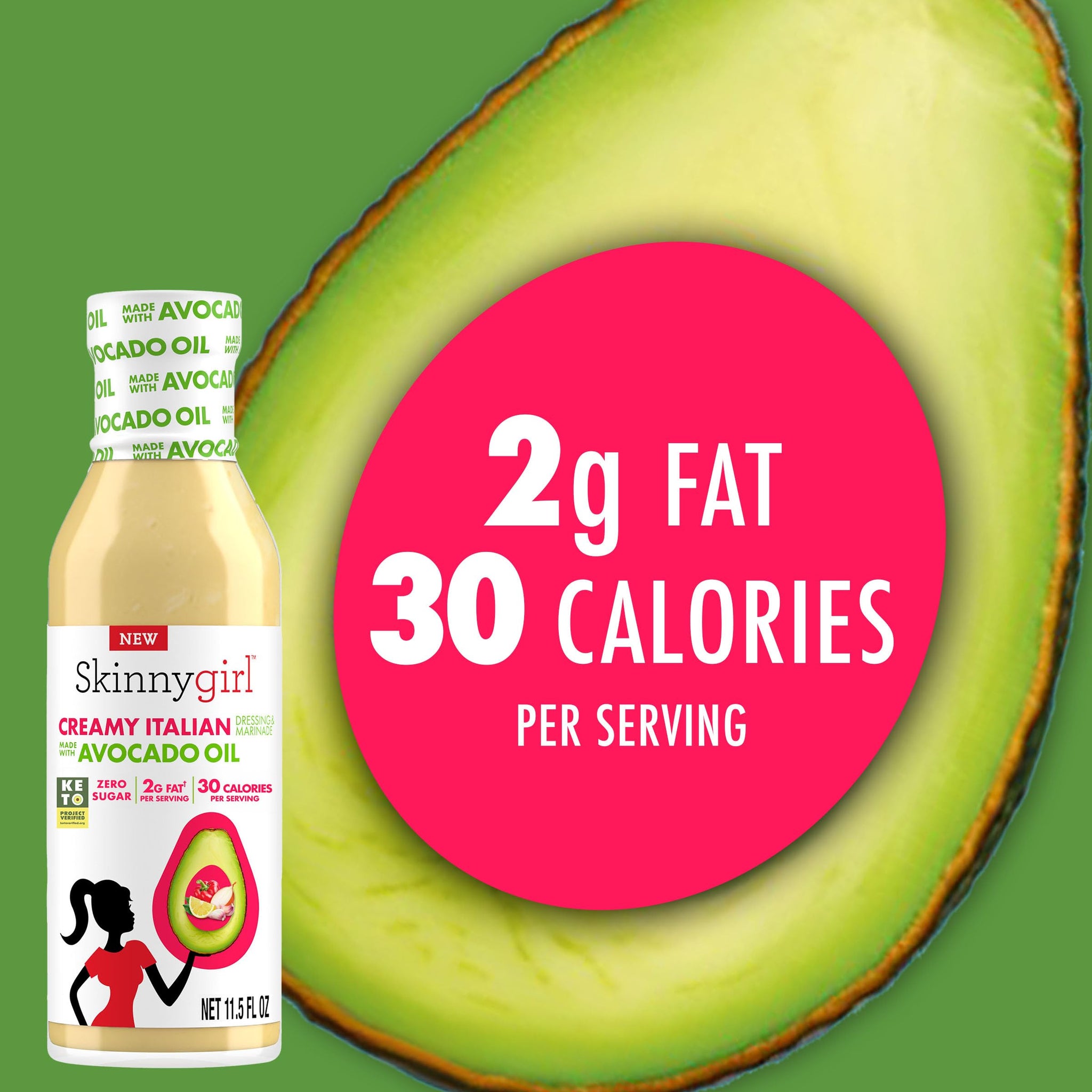 Skinnygirl Sugar Free Gluten Free Avocado Oil Salad Dressing, Creamy Italian, 11.5 Ounce
