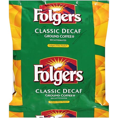 Folgers Classic Roast Decaf Ground Coffee Filter Pack, 1.5 oz Single Serve Portion Packs, 80 Count Bulk Coffee