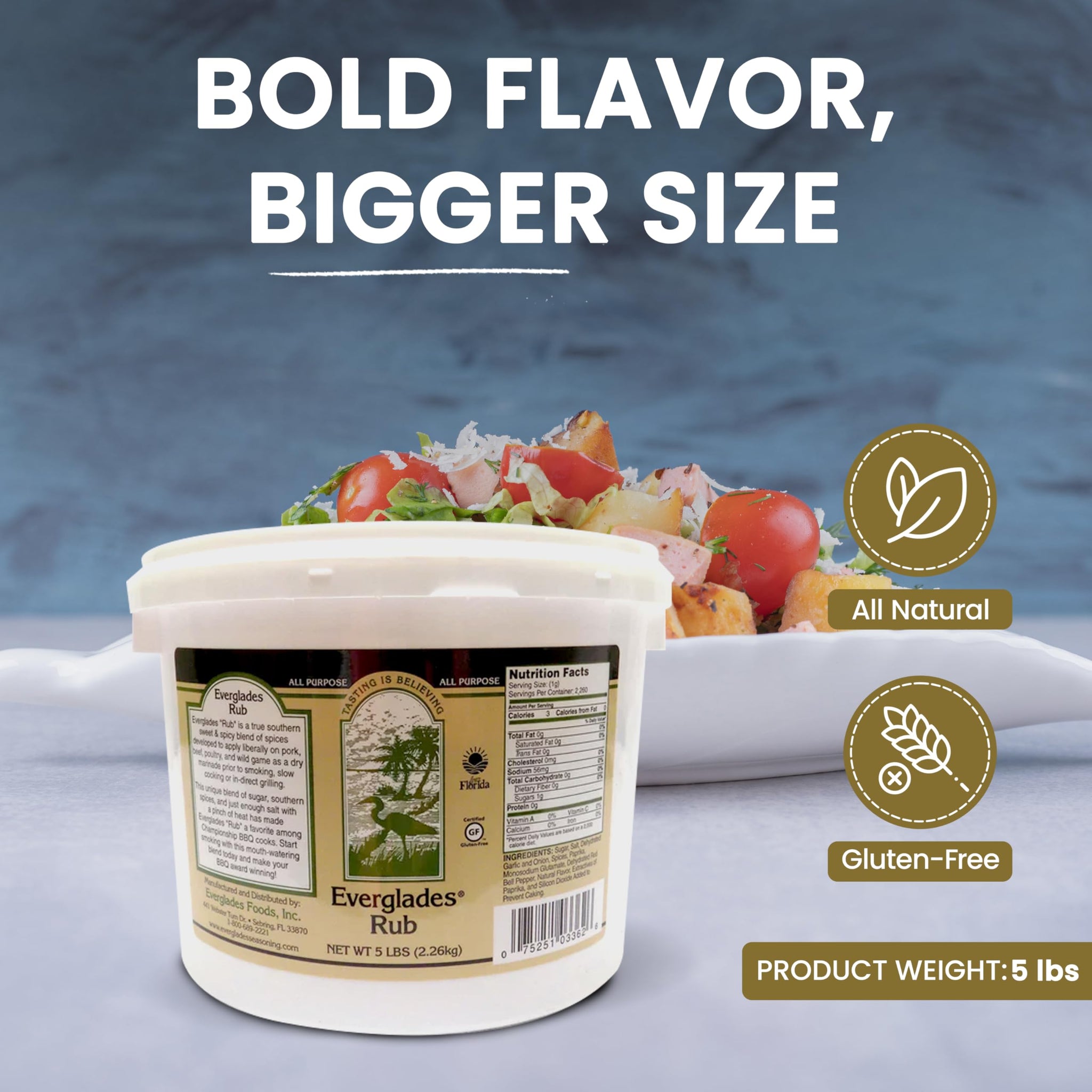 Everglades All-Purpose Rub Seasoning - Southern BBQ Seasoning for Grilling - 5 lb Bucket