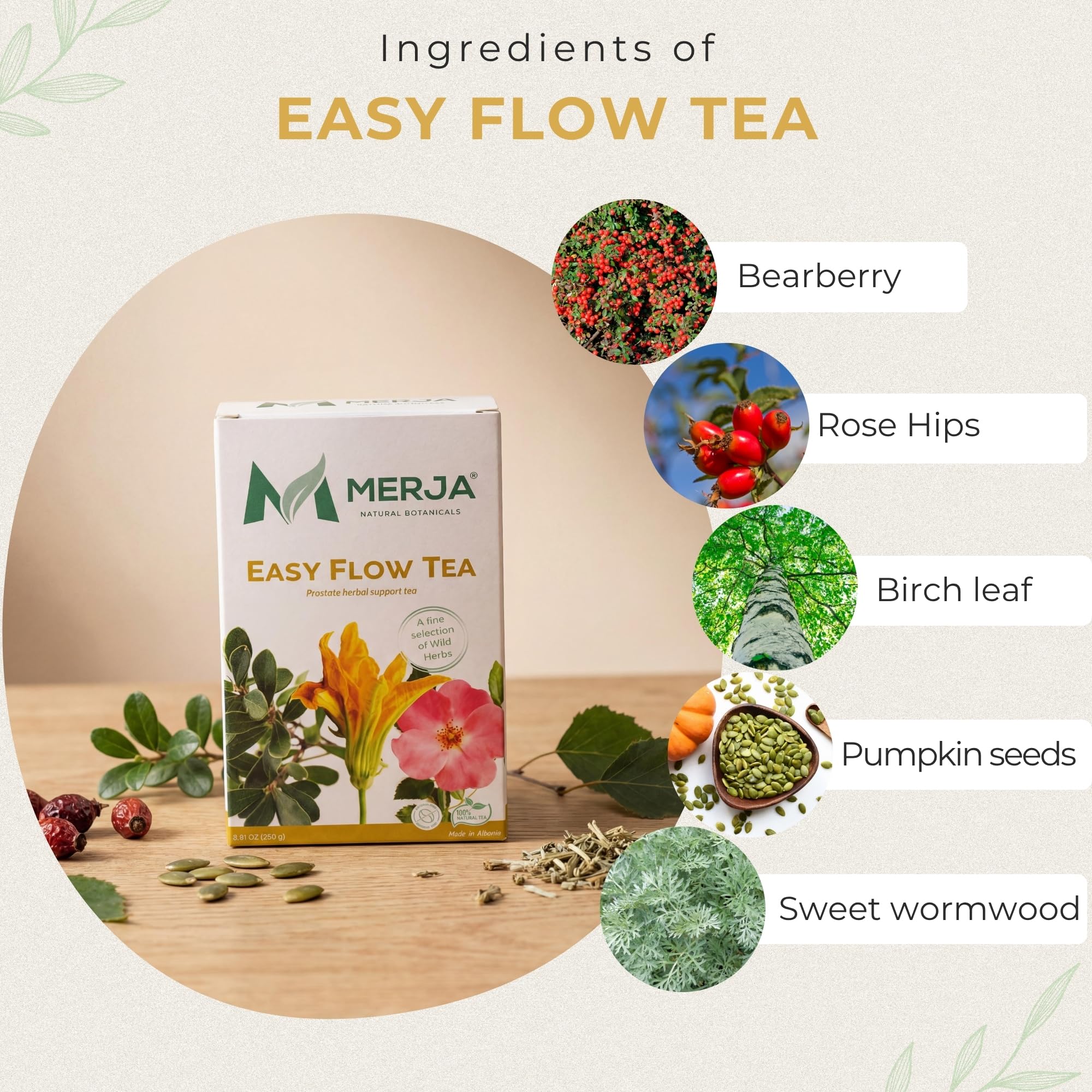 Merja Herbs Easy Flow Tea - Tea for Prostate Support - Mediterranean Loose Tea - Caffeine Free - 100% Natural & Premium Quality 250gr 8.82 oz