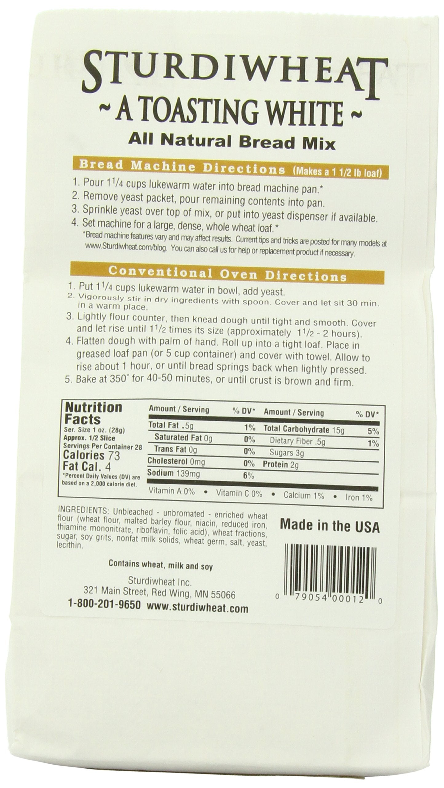 Sturdiwheat All Natural Bread Mix, Golden Grain White, 20-Ounce Package (Pack of 4)