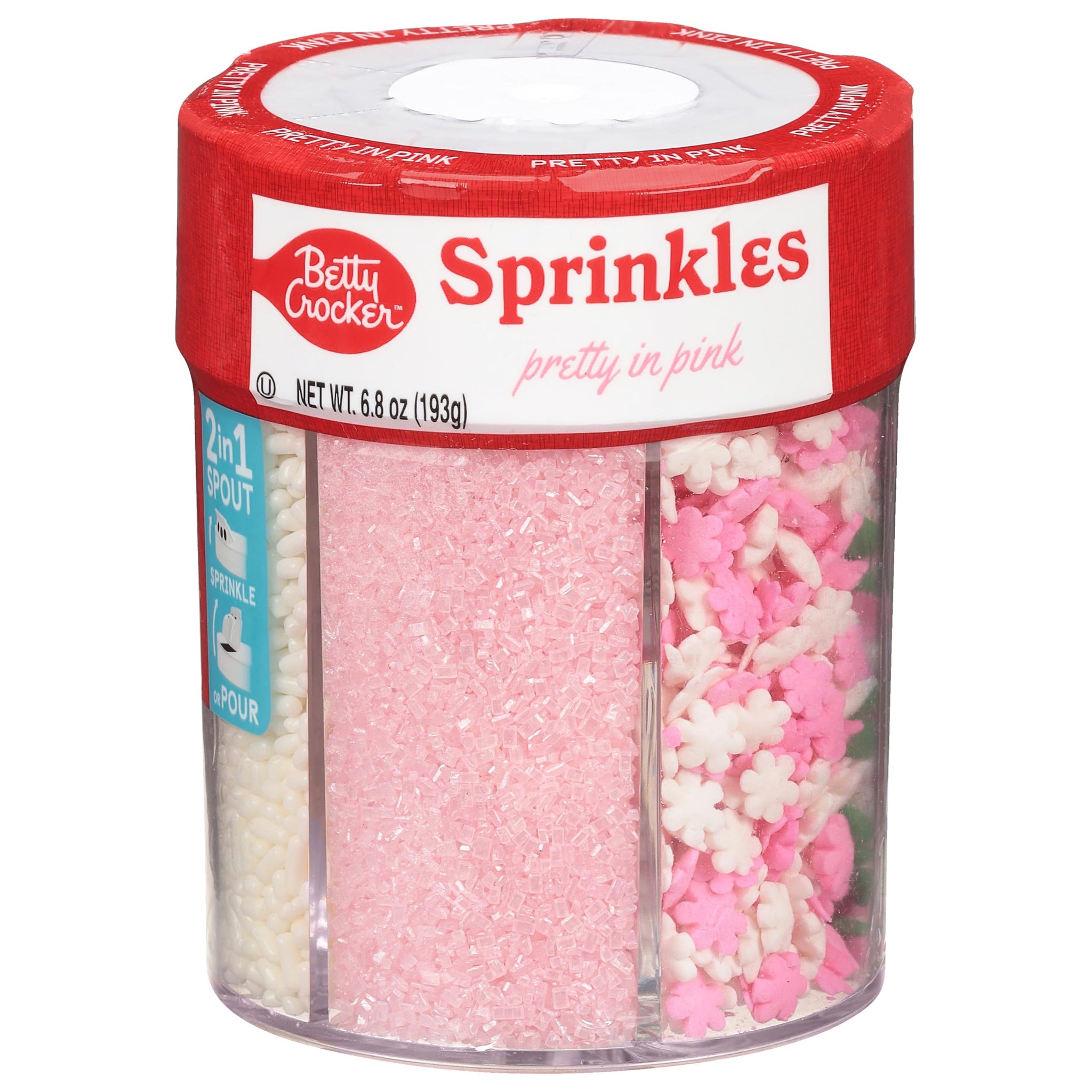 Betty Crocker 6 Cell Sprinkles, Pretty in Pink, Dessert Sprinkles for Cake, Cupcake, Cookies, Gender Reveal, Baby Showers, Pink and White Mix, 6.7 Oz