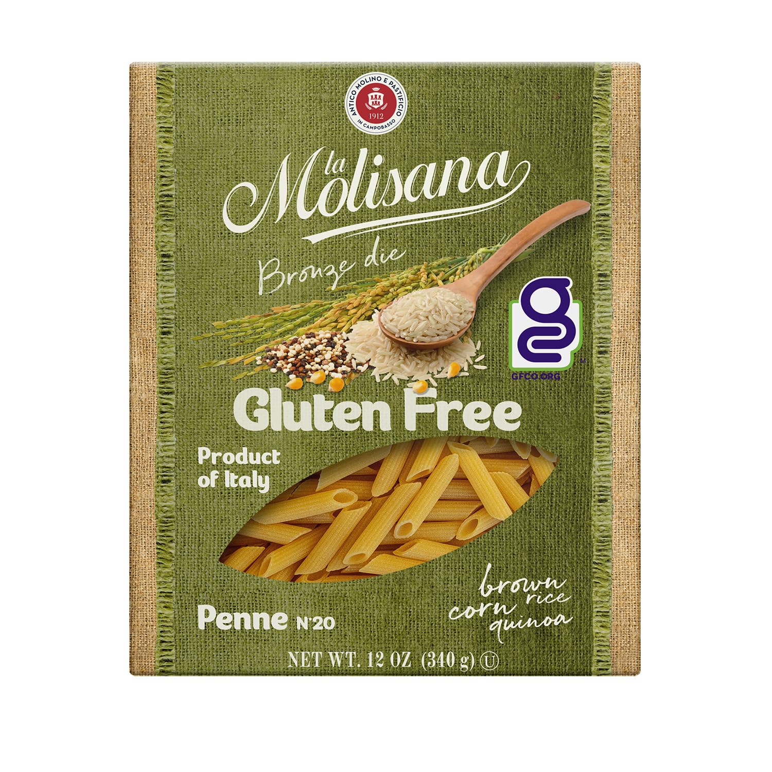 La Molisana - Imported Italian Gluten Free Penne Rigate, (4)- 12 oz. Pkgs
