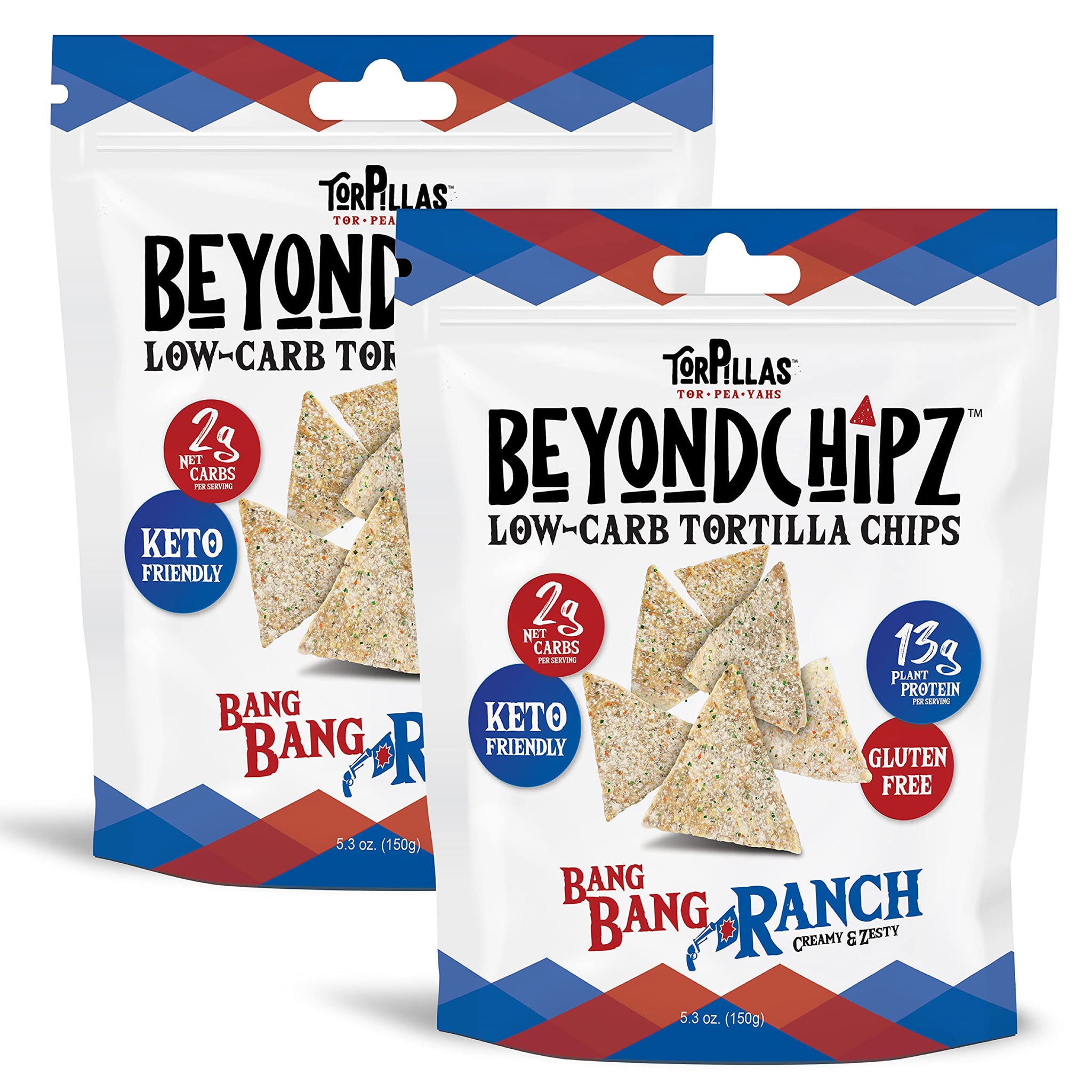 BeyondChipz Low Carb Tortilla Chips, Bang Bang Ranch, Keto Friendly, Gluten Free, 5.3oz Bag, Pack of 2