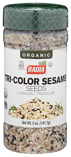 Badia Organic Tri-Color Sesame Seeds 5 oz - Nutty and Crunchy Blend of White, Black & Toasted Sesame Seeds