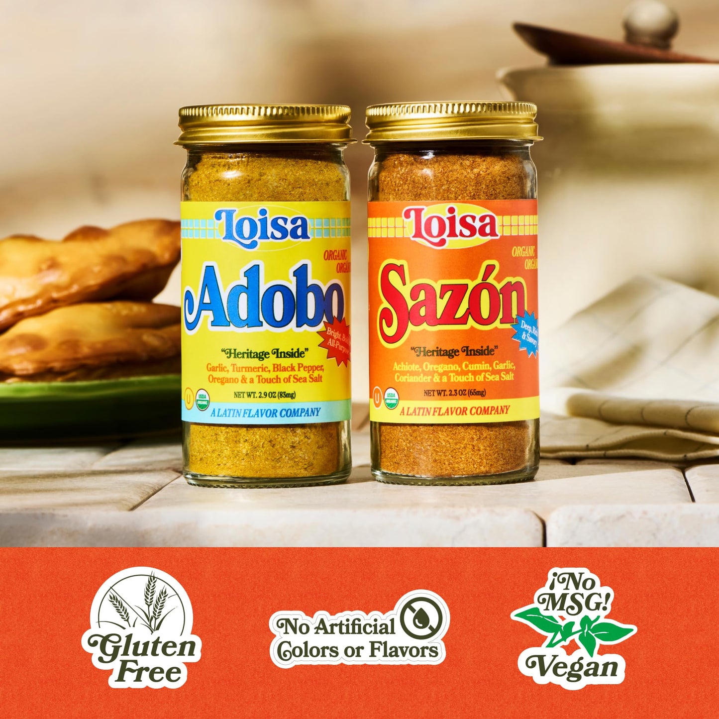 Loisa Adobo + Sazon Duo - USDA Organic, Non-GMO, No-MSG, No Preservatives, No Artificial Coloring, No Artificial Flavors