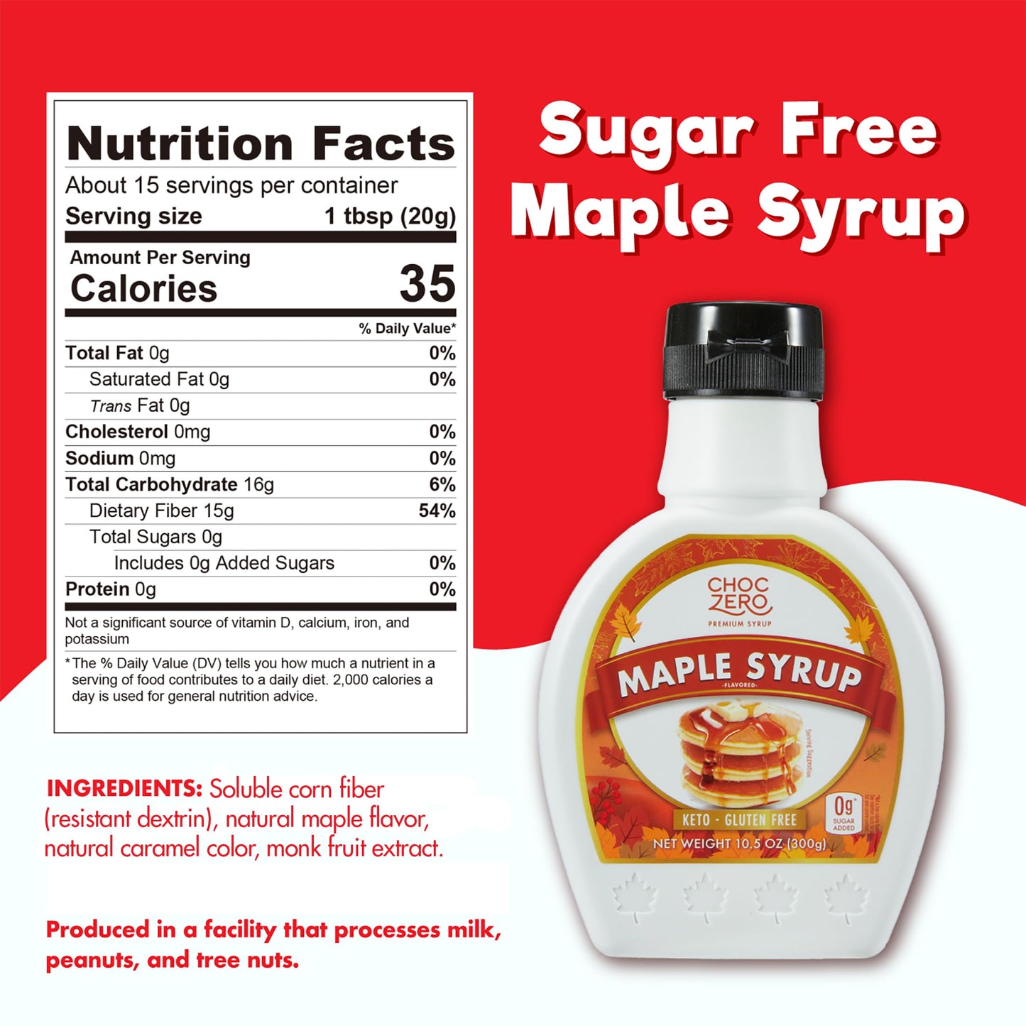 ChocZero Maple Syrup, Sugar Free, Low Carb, Sugar Alcohol Free, Gluten Free, No Preservatives, Non-GMO Dessert and Breakfast Topping Syrup, 10.5oz