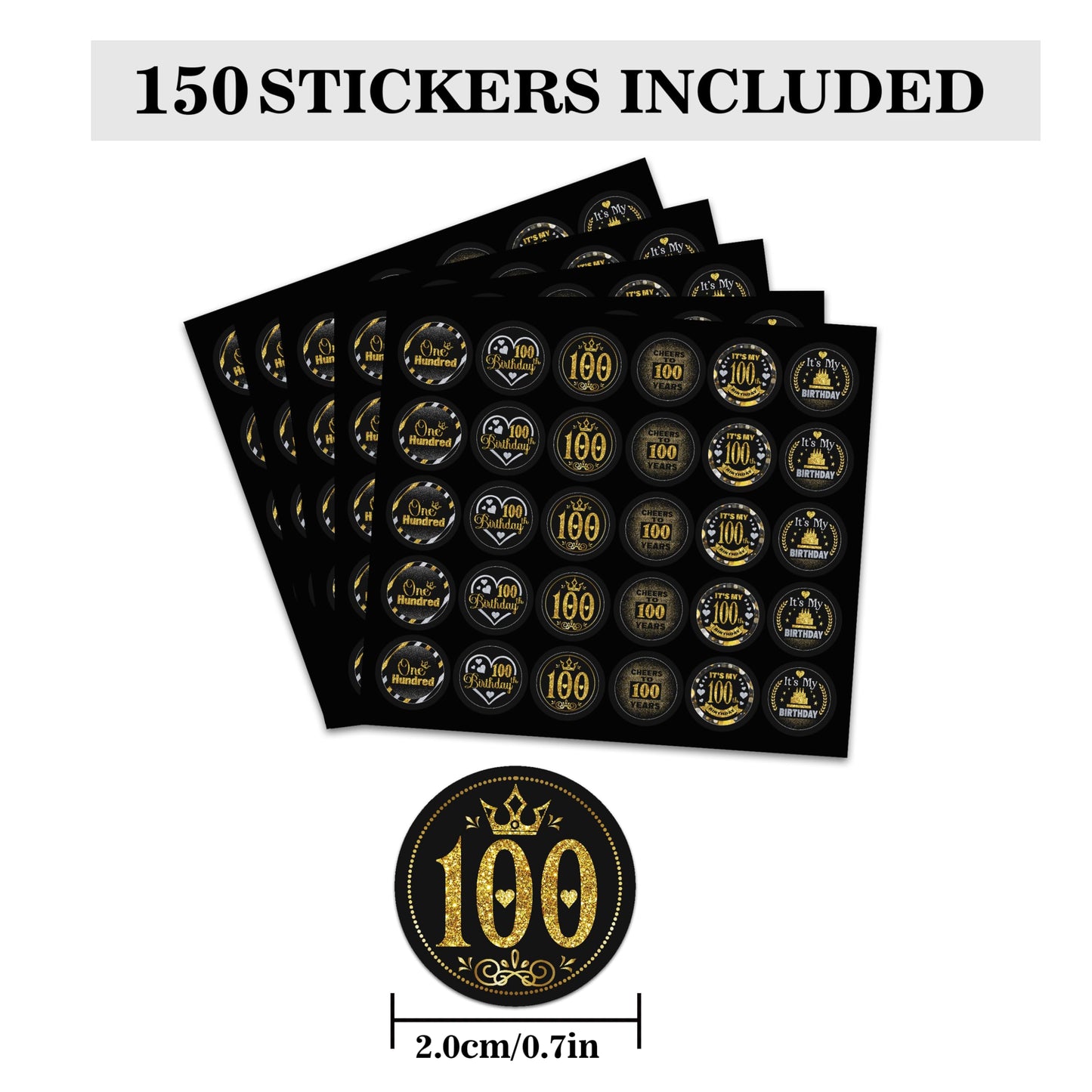 100 Years Old Round Candy Sticker - 100th Birthday Party Decor-Black Gold - Round Candy Sticker Party Favors - Labels Fit Chocolate Candy.5 Sheet