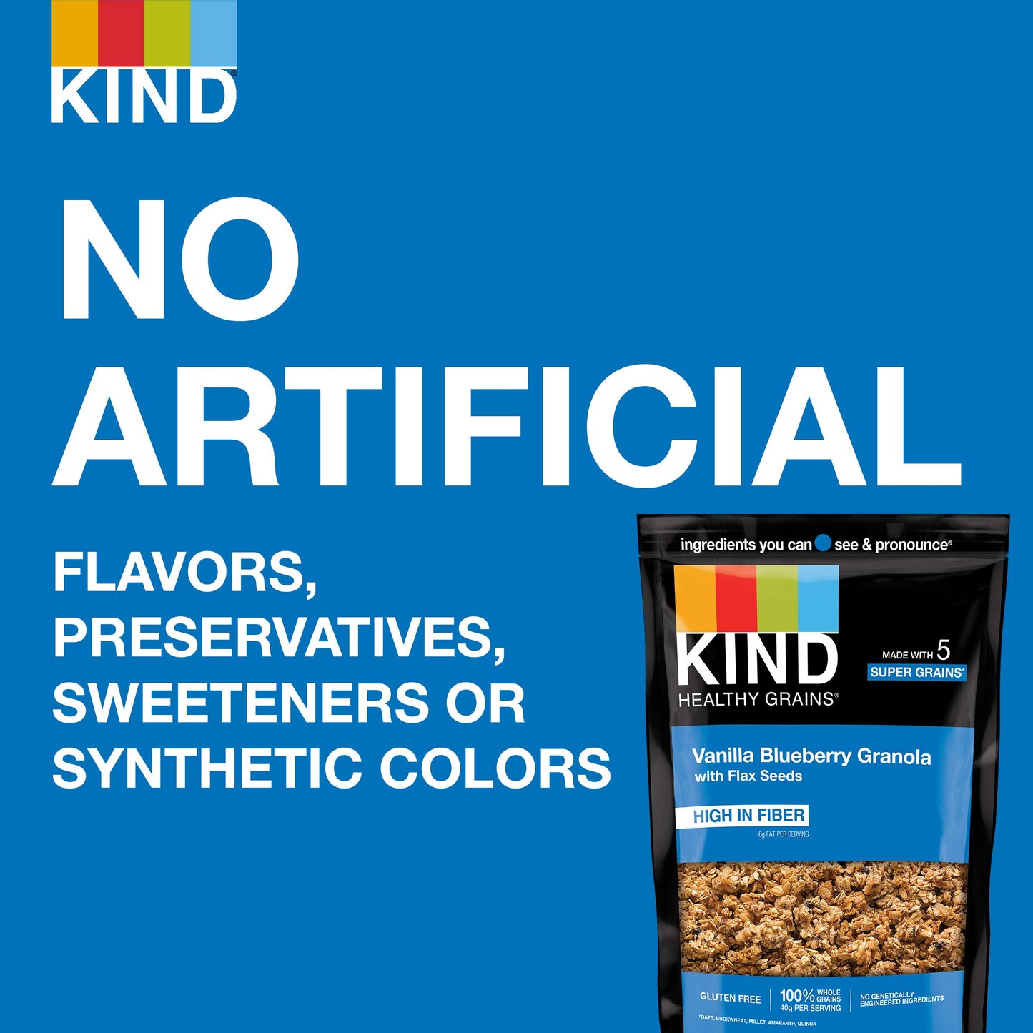 Kind Healthy Grains Granola, Vanilla Blueberry Clusters with Flax Seeds, Gluten Free, Healthy Snack Mix, 6g Protein, 11oz, 6 Count