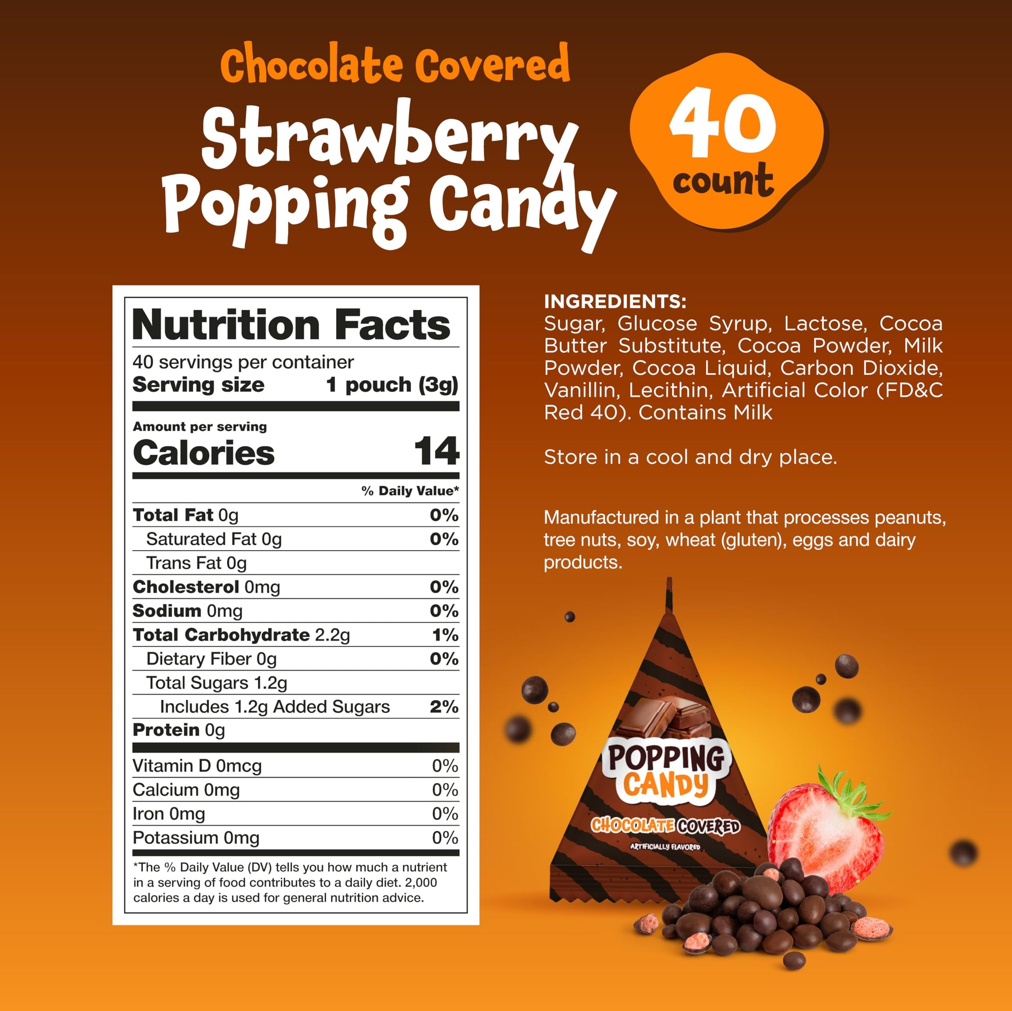 Popping Candy - 40 Mini Packs - Chocolate Rocks - Strawberry Flavored Candy Rocks - Individually Wrapped Candy for Classroom Rewards and Party Favors