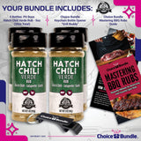 Pit Boss Hatch Chili Verde Premium Barbecue Mixed Seasoning Spice & 4 pk Choice Bundle (20 oz) + Guide & Keychain Bottle Opener (6 Items)!
