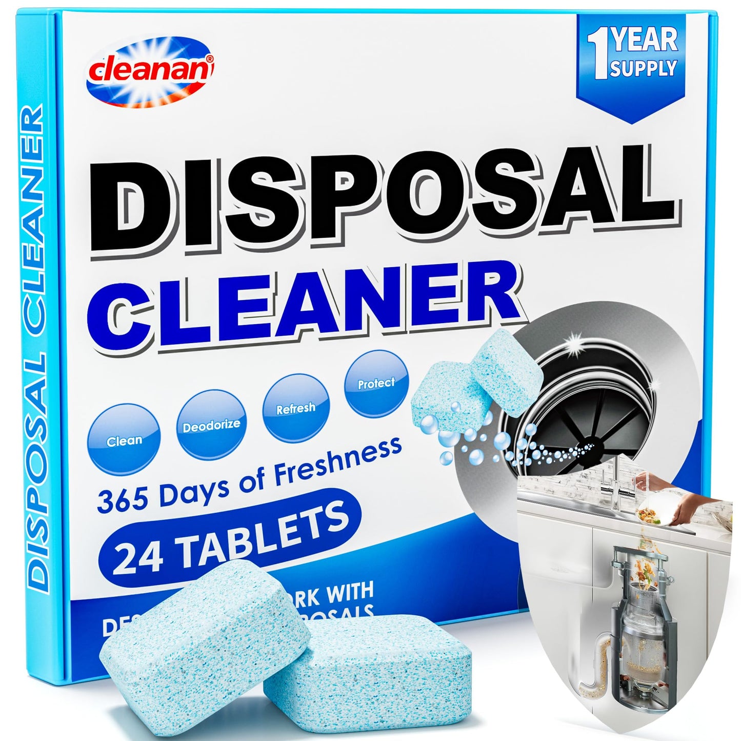 Foaming Garbage Disposal Cleaner and Deodorizer Tablets-24 Pack Food Disposal Cleaner, Quickly Eliminates Odors, XL Powerful Foaming Action