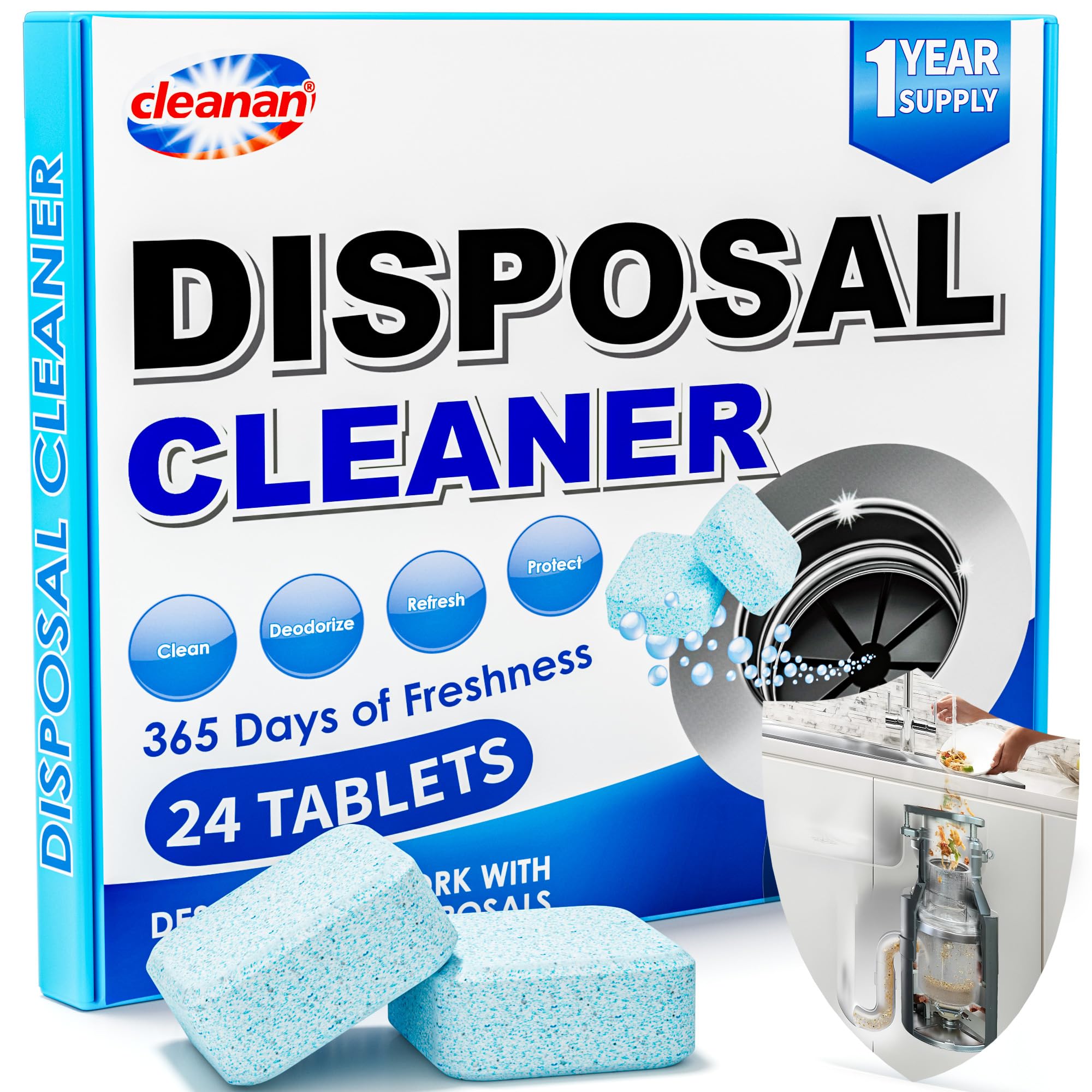 Foaming Garbage Disposal Cleaner and Deodorizer Tablets-24 Pack Food Disposal Cleaner, Quickly Eliminates Odors, XL Powerful Foaming Action