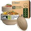 Dtocs Bamboo Fiber Disposable Bowls - 28 Oz, 70 Pk | Eco Friendly Large Bowl | Microwave Safe Bagasse Bowl for Soup, Dessert, Salad bowls | Disposable