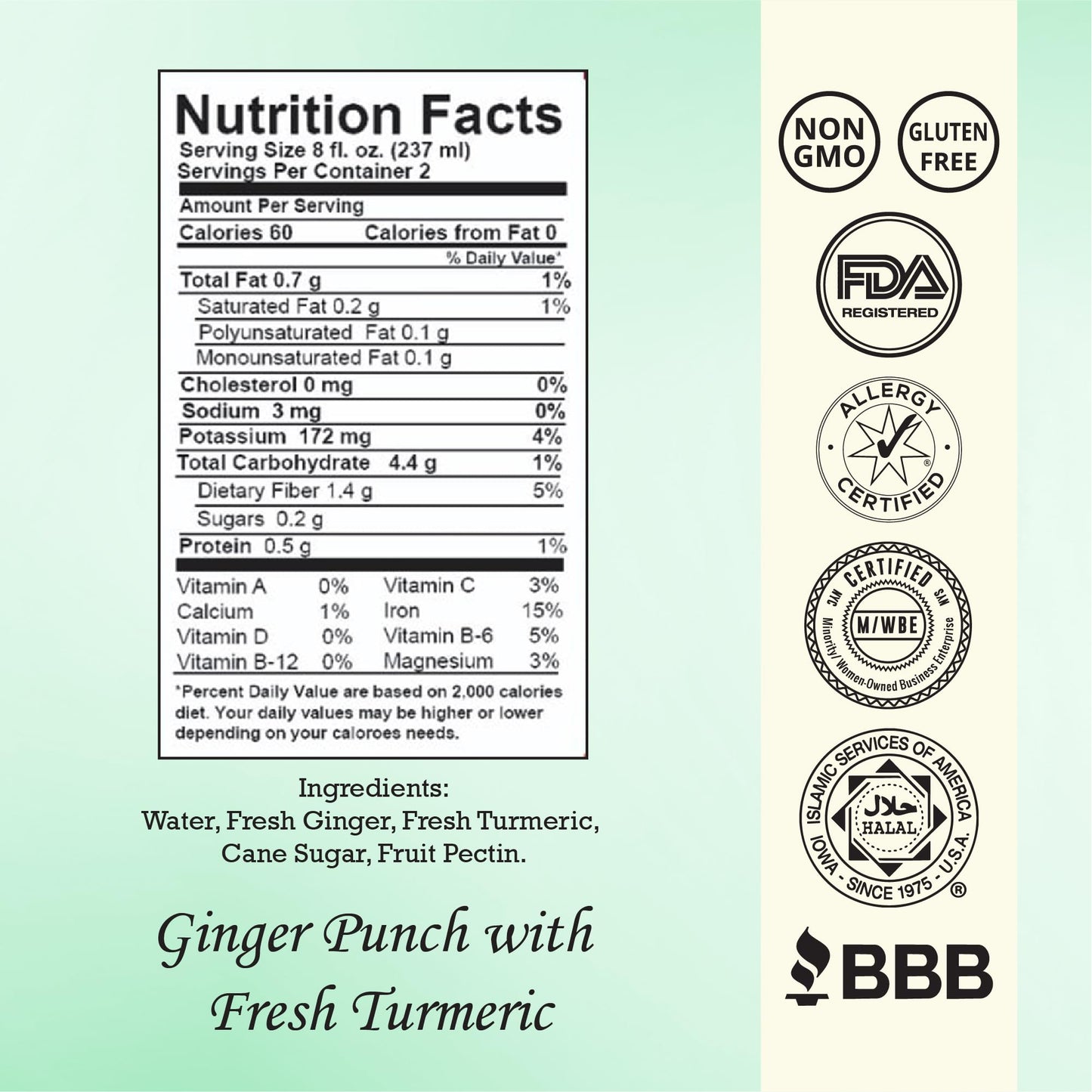 Chef K, Inc. | Ginger Punch with Fresh Turmeric - 16 oz | ImmuneBoosting Ginger Drink