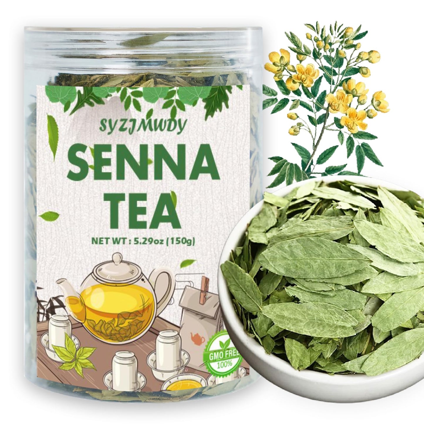 5.29oz Premium Senna Leaf, Cut & Sifted Plant-Based Tea, Bottle Packing, No Additives Pure Senna Leaves for Steeping Hot or Iced Tea?3-5 mins Steeping