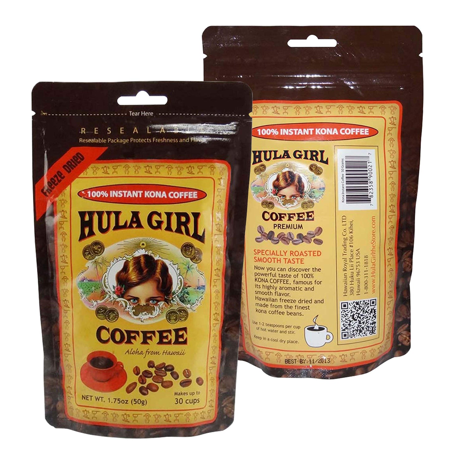KONA COFFEE 100% - Premium Freeze Dried Instant - Low Acid - Medium Roast Arabica, 1.5oz (1 Pack | 25 Servings) KONA COFFEE 100% - Low Acid Coffee