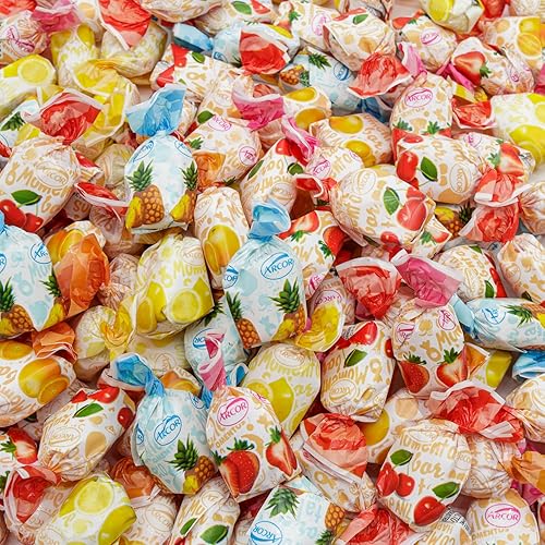 Arcor FRUIT FILLED Hard Candy 2 lb - Individually Wrapped, Old Fashioned Bulk Candy, 5 Assorted Flavors, Hard Shell and Chewy Center, Resealable Bag