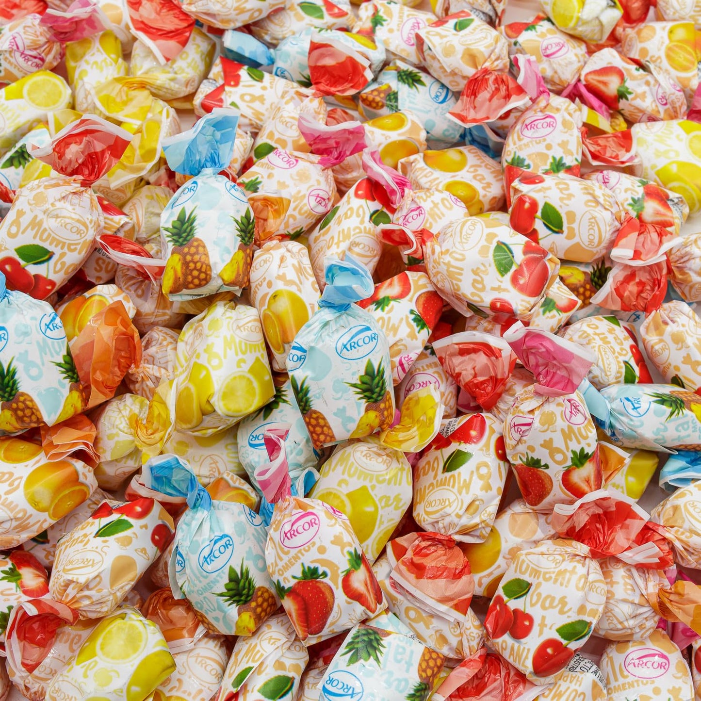 Arcor FRUIT FILLED Hard Candy 2 lb - Individually Wrapped, Old Fashioned Bulk Candy, 5 Assorted Flavors, Hard Shell and Chewy Center, Resealable Bag