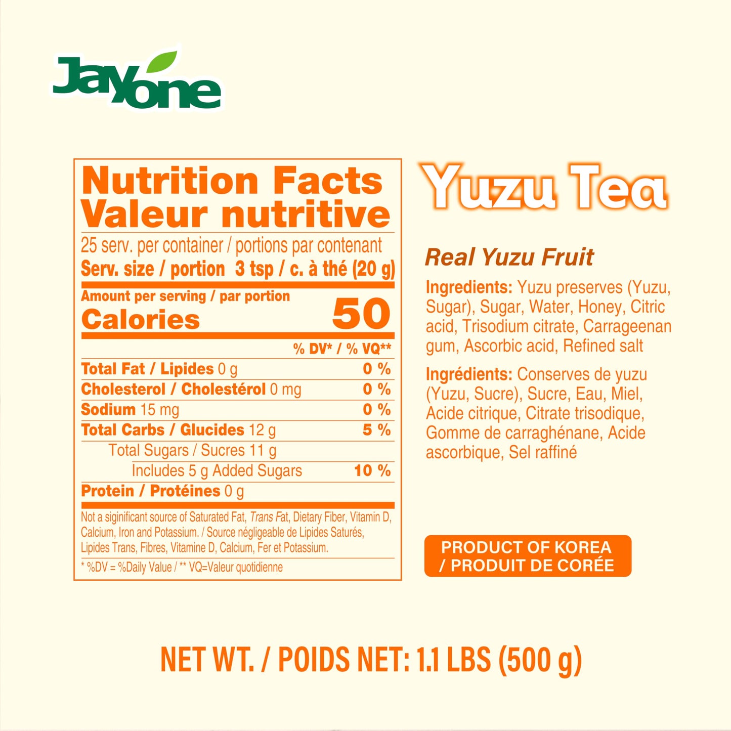 Jayone Korean Honey Yuzu Citron Tea 2.2 lbs - Made with Sugar and Honey, Real Yuzu Peel Marmalade, Bright Citrus Flavor, For Hot & Iced Drinks, Home