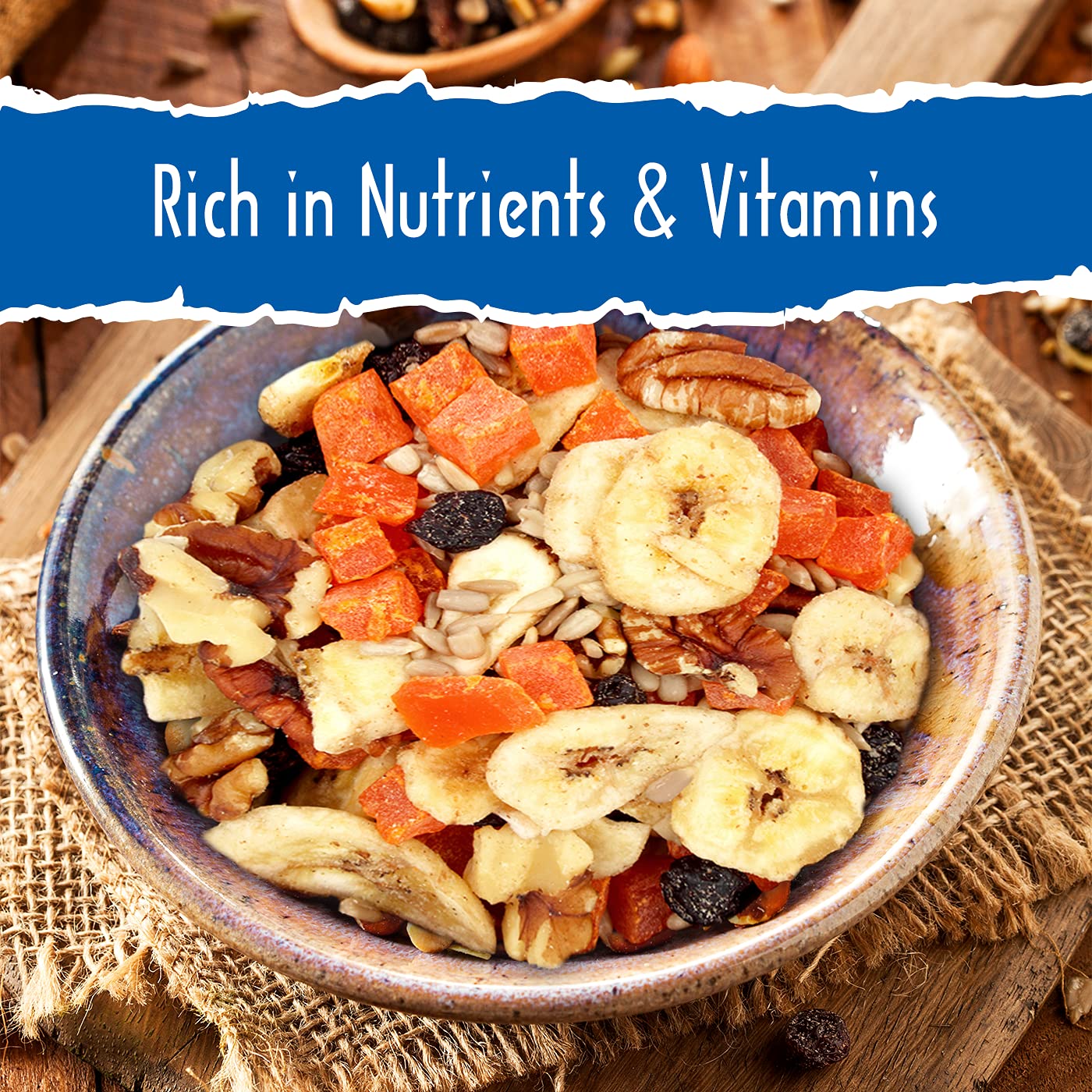 Sunkist® Antioxidant Trail Mix - Fruit, Nut and Seeds, Low Sodium, Gluten Free Snack with Papaya, Banana Chips, Pecans, Walnuts, Blueberries