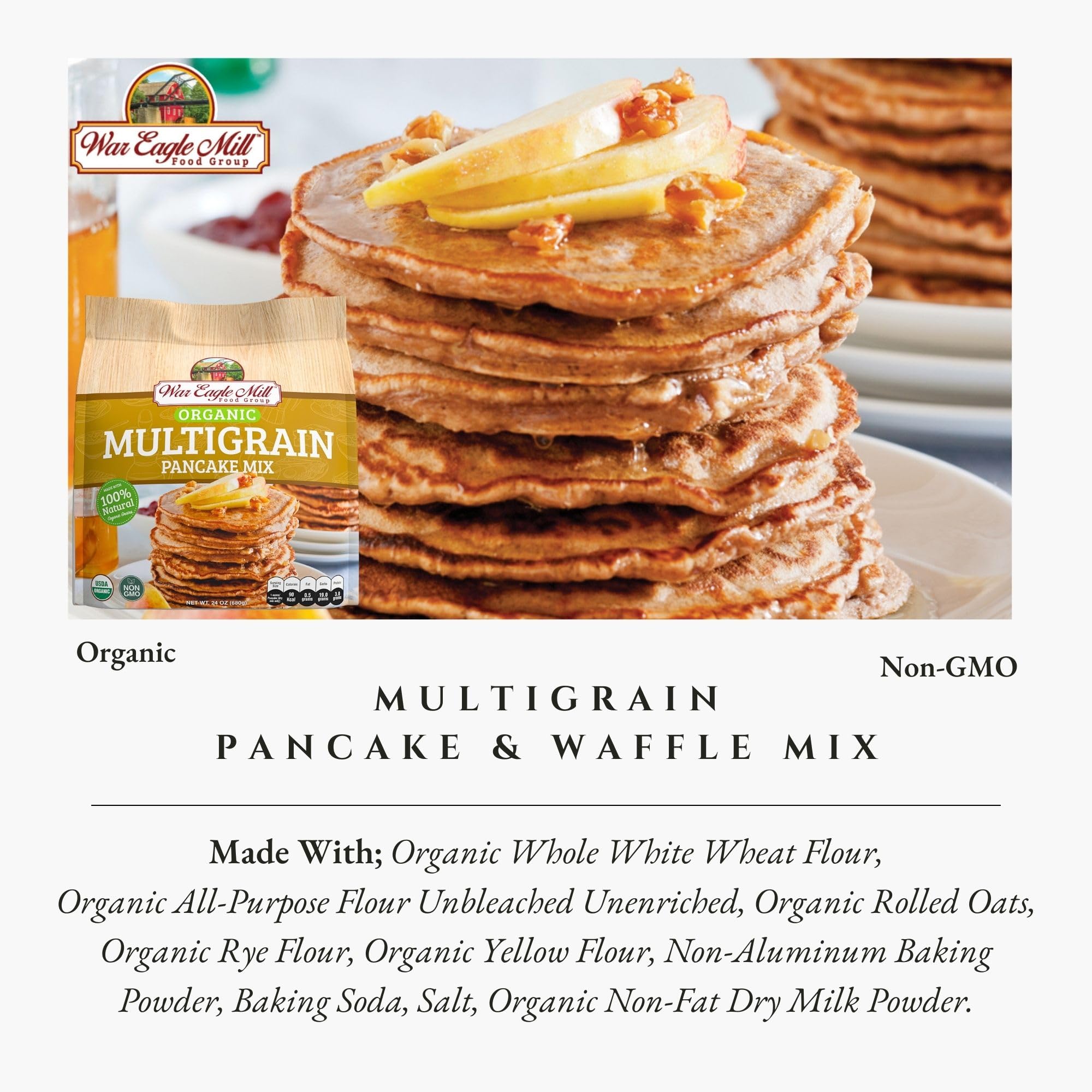 War Eagle Mill Multigrain Pancake Mix, Organic, 24 oz Bag (2 Pack)