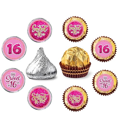 PHOHUI HAVE A NICE TIME Sweet 16 Round Candy Sticker - Happy Sweet 16th Birthday Party Favors Sticker Labels Fit Chocolate Candy ( 160 Pieces