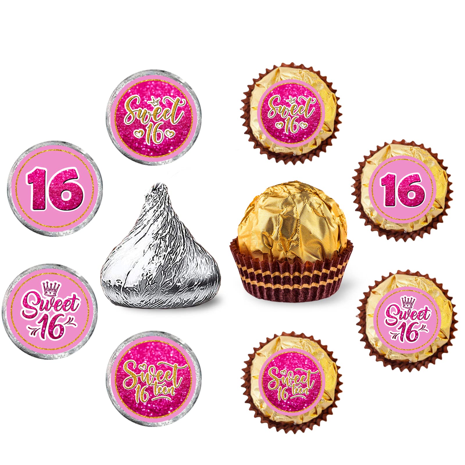 PHOHUI HAVE A NICE TIME Sweet 16 Round Candy Sticker - Happy Sweet 16th Birthday Party Favors Sticker Labels Fit Chocolate Candy ( 160 Pieces