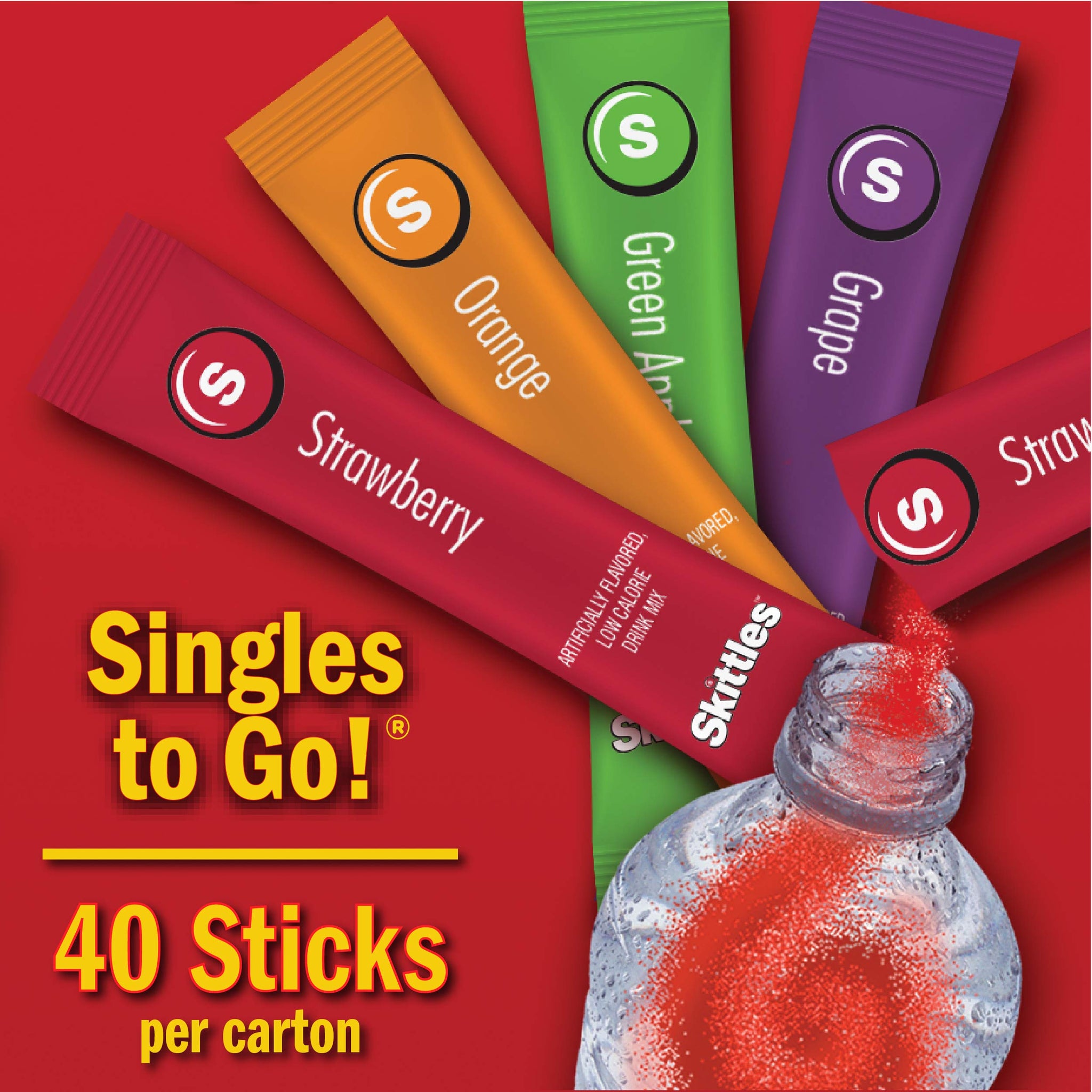 Skittles Zero Sugar Low Calorie Singles To Go Bulk Variety Pack Drink Mix - 2 Boxes of 40 Sticks Each - 80 Total Sticks - 4 Fruity Flavors