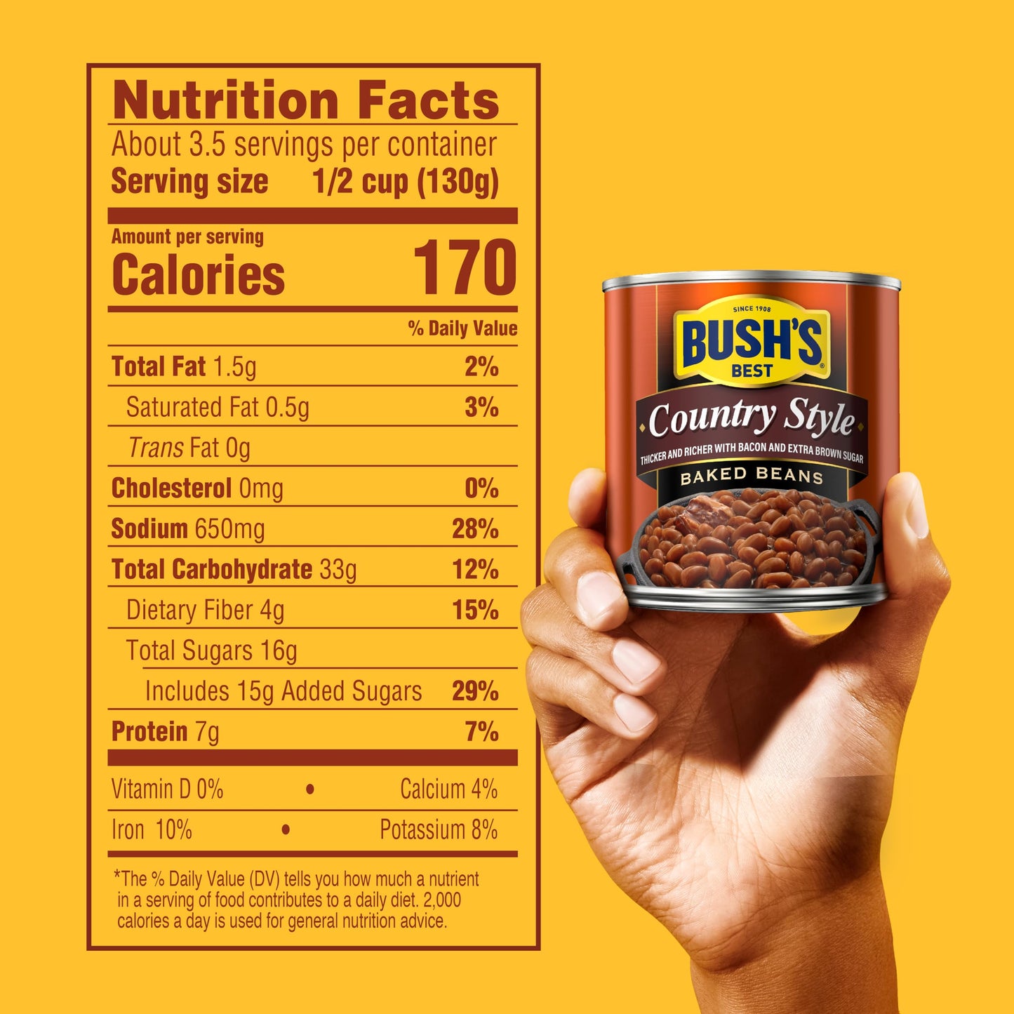 BUSH'S BEST 16 oz Canned Country Style Baked Beans, Source of Plant Based Protein and Fiber, Gluten Free, (Pack of 12)