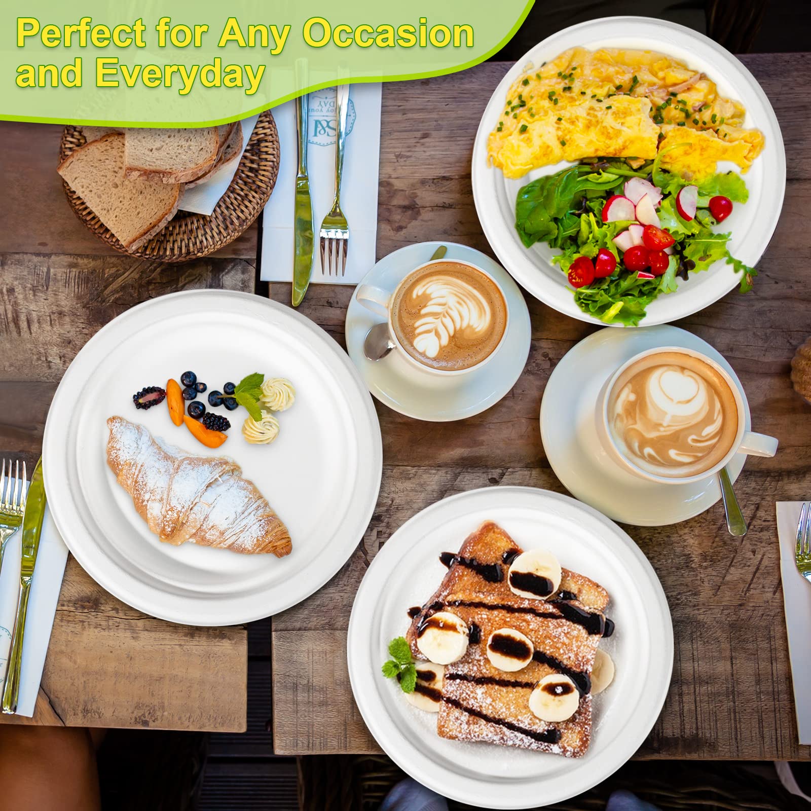 GREENESAGE Small Paper Plates 100 Pack, 7 inch Paper Plates Disposable, 100% Compostable Eco Friendly Plates, Small Dessert Plates White Paper Plates