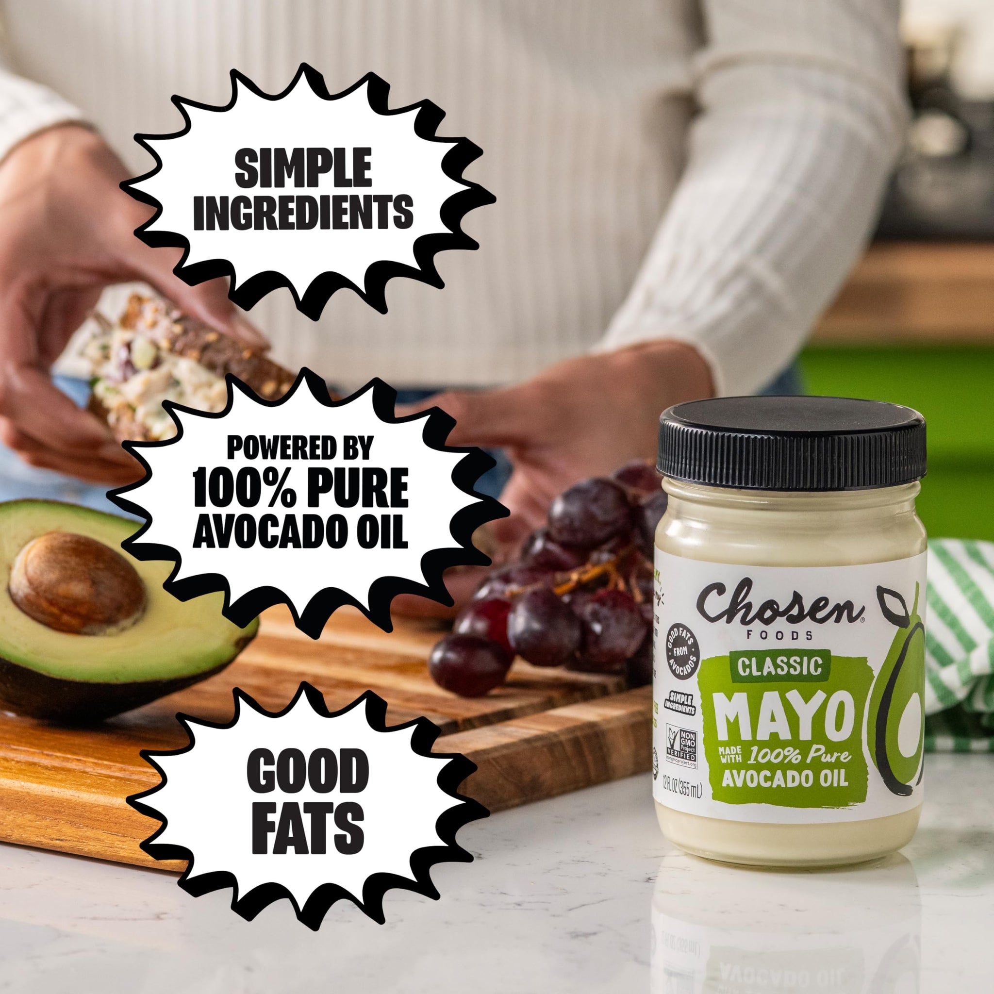 Chosen Foods Classic Vegan Avocado Oil-Based Mayonnaise, Gluten & Dairy Free, Low-Carb, Keto Diet Friendly, Mayo for Sandwiches, Dressings and Sauces