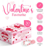 30 Pack Valentines Day Bracelet Candy - Individually Wrapped Holiday Themed Love Heart Candies - Strawberry, Tutti Frutti Delicious Flavors - Bulk