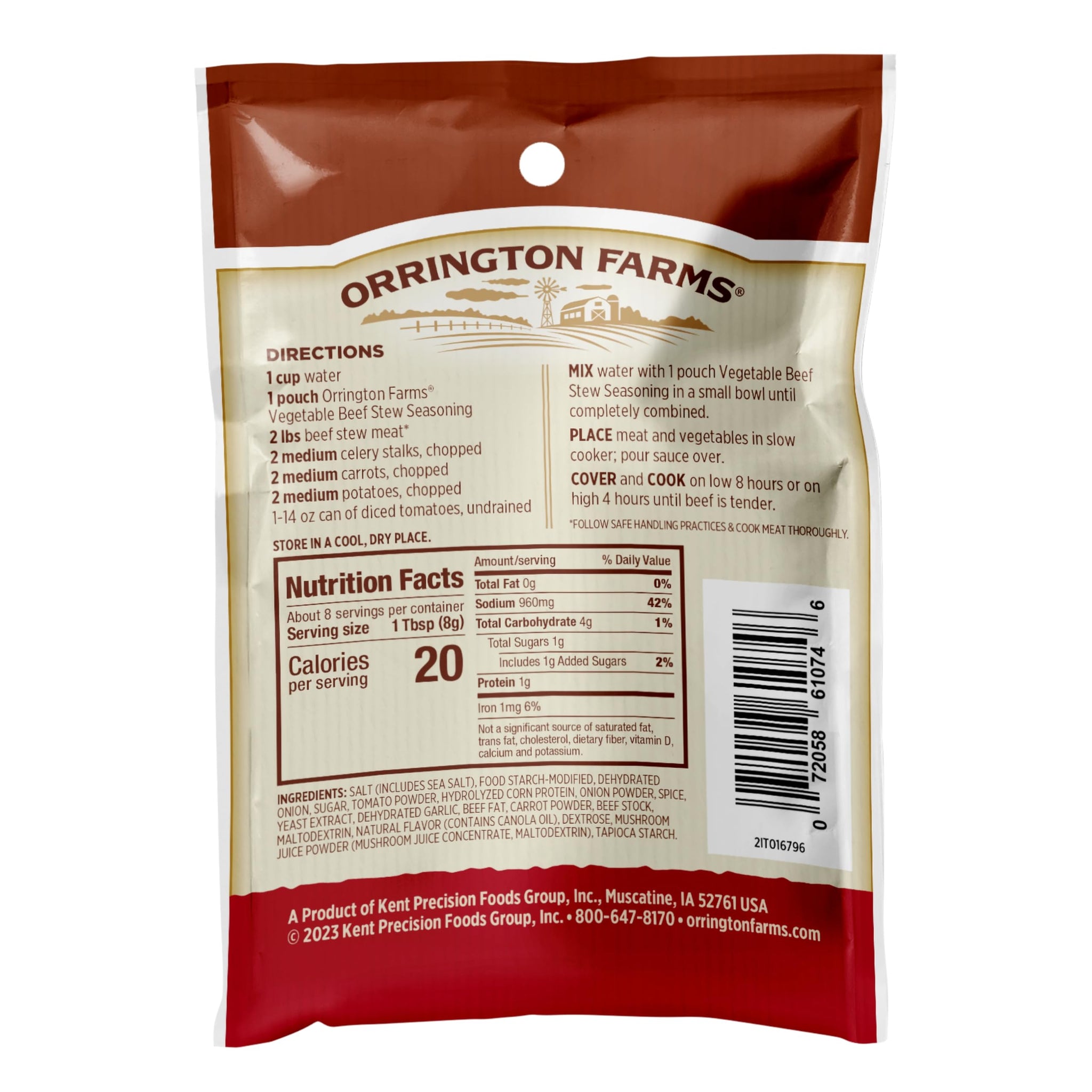 Orrington Farms Slow Cookers Seasoning, Vegetable Beef Stew, 2.5 oz Packet (Pack of 12)