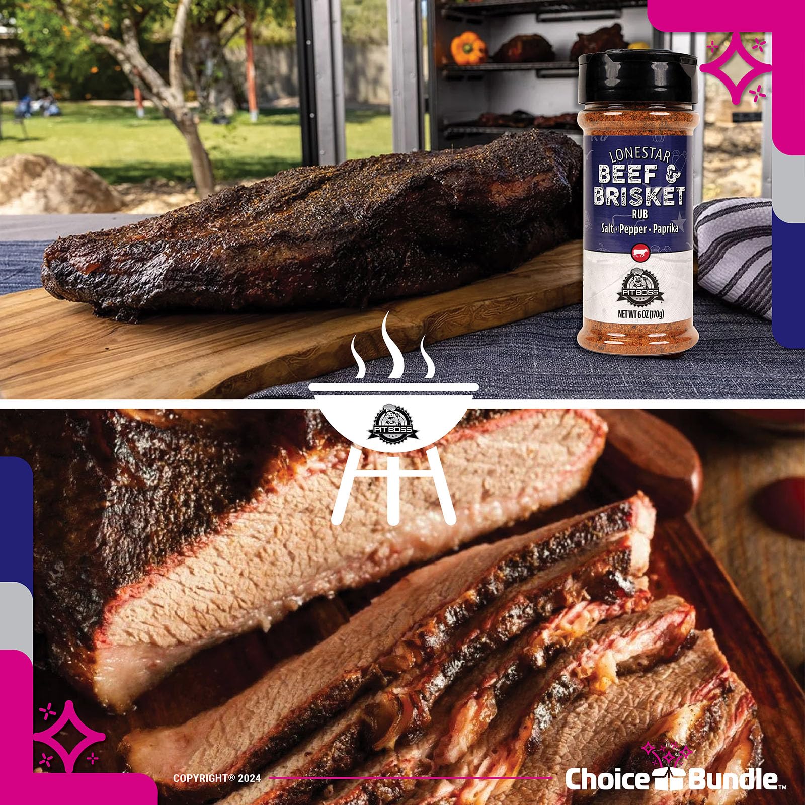 Pit Boss Lonestar Beef & Brisket - Texas Style Premium BBQ Barbecue Mixed Seasoning Spice & Rub 2 pk Choice Bundle (12 oz) + Guide & Bottle Opener (4