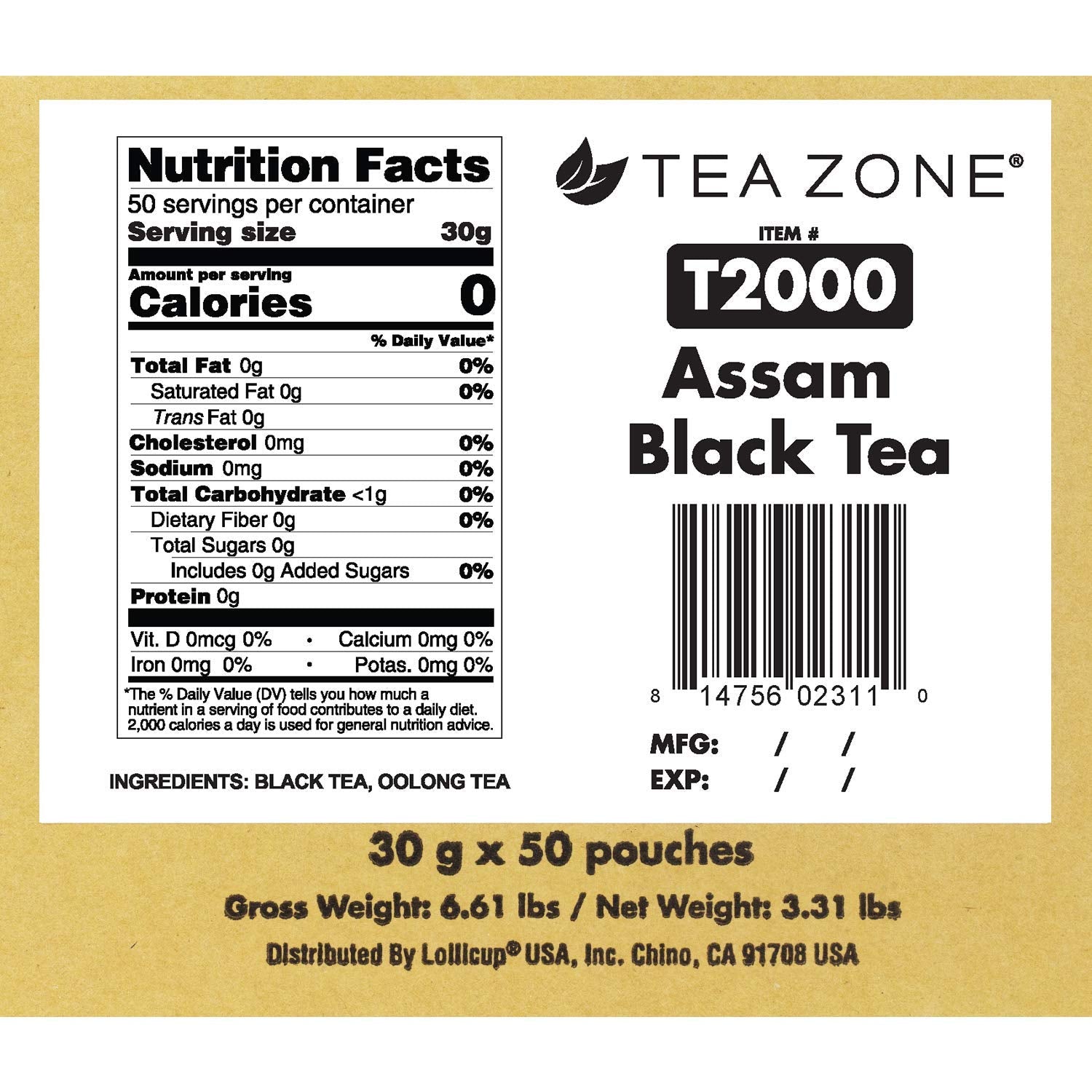 Tea Zone Classic Assam Black Tea - Case 50 x 1oz Bag