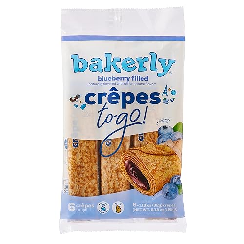 bakerly Blueberry Filled Crepes to go! Non GMO, Free from Artificial Flavors & Colors, Pack of 4, 6-Count (24 Total Crepes)